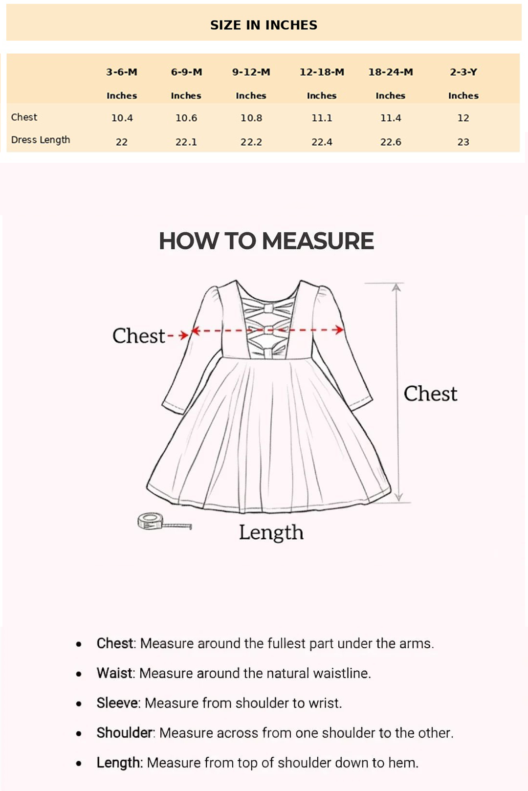 Size Chart for Ciara Stylish Tulle Dress