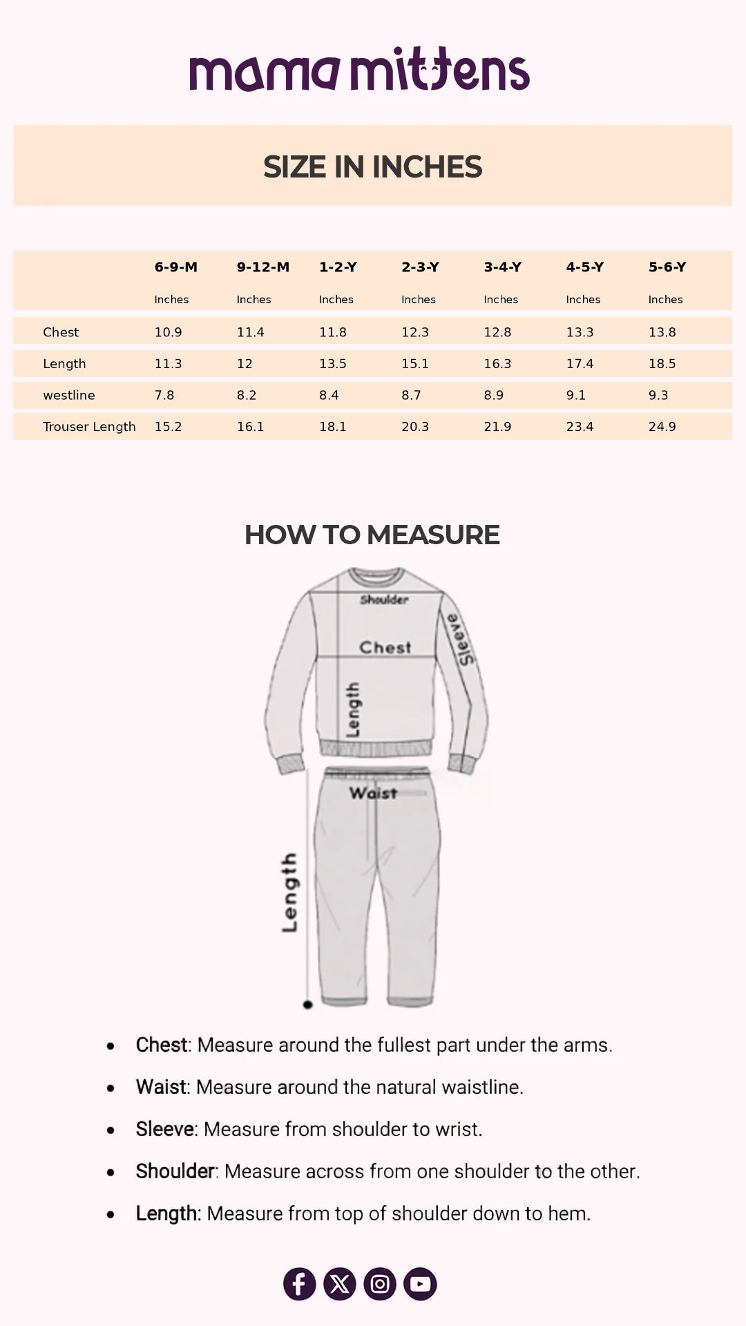 Size Chart for Cookie Monster Loungewear