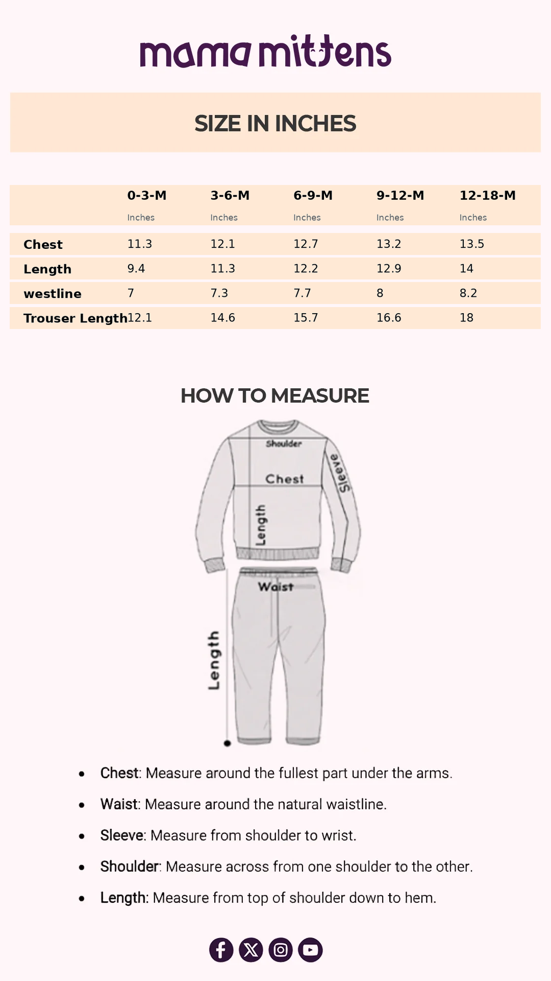 Size Chart for Cozy Honeycomb Sweater Set