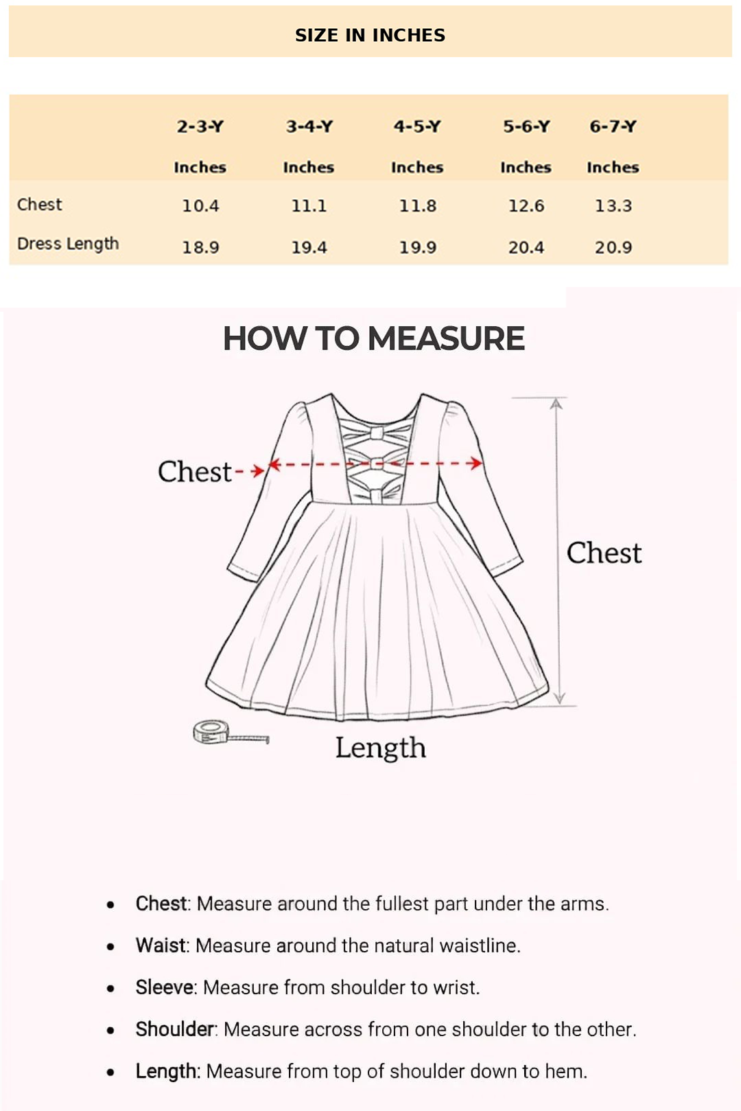 Size Chart for Elia Bow Statement Dress