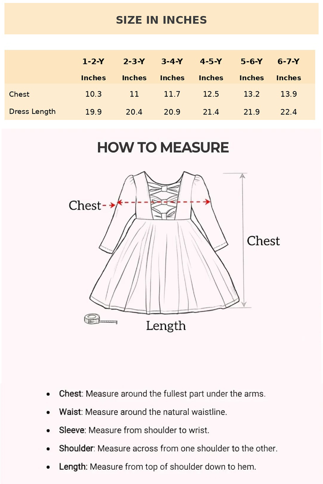 Size Chart for Eloise Vintage Princess Dress