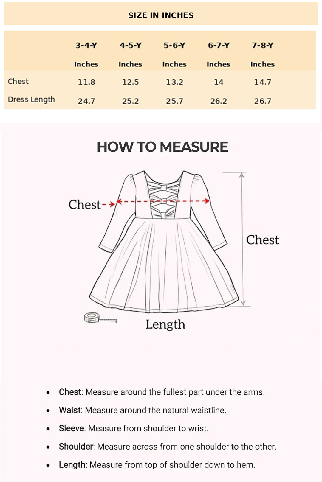 Size Chart for Emilia Linen Lolita Dress