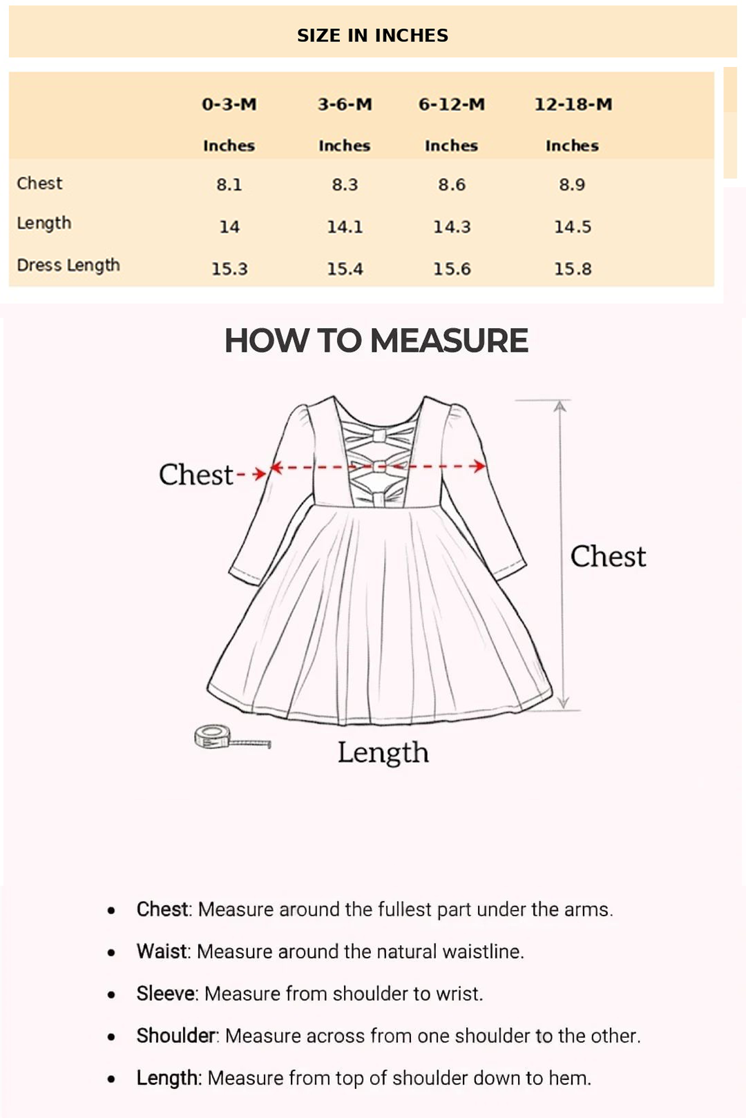 Size Chart for Eva Ruffle Romper & Skirt
