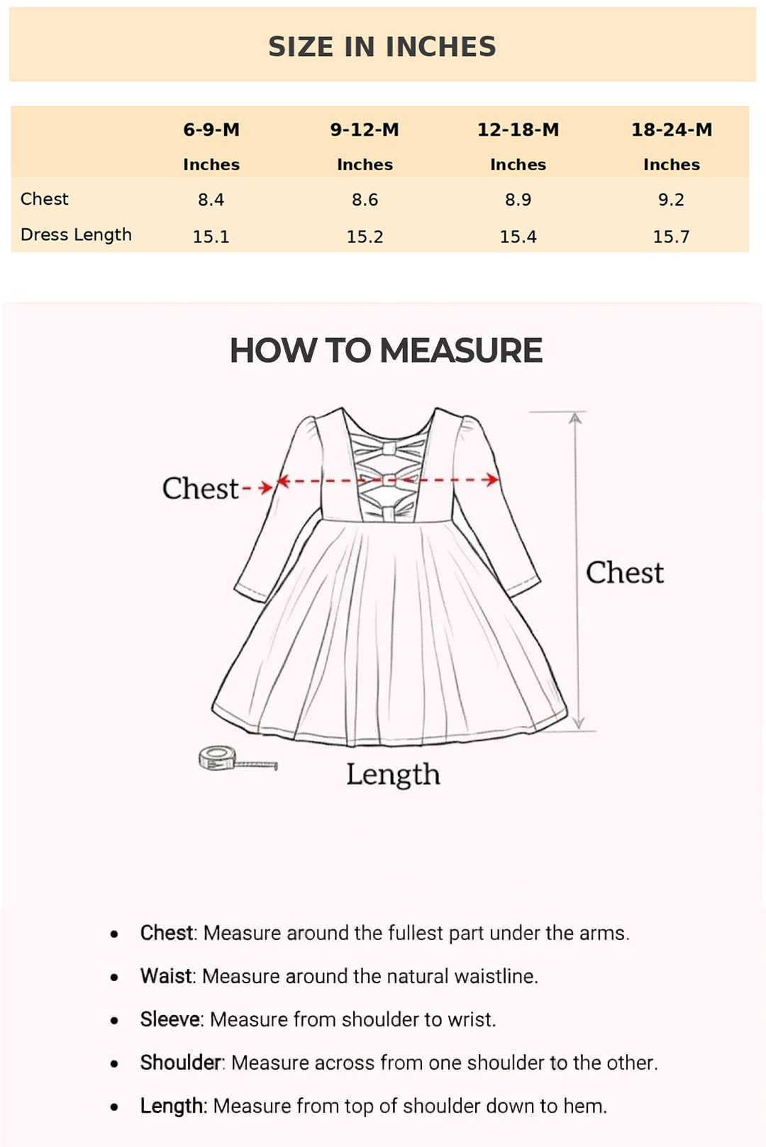 Size Chart for Evelyn Tie-Strap Tulle Dress