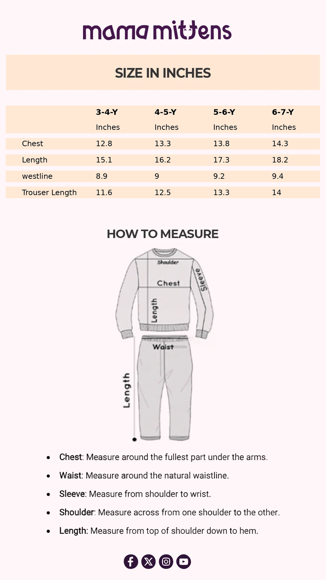 Size Chart for Sweetheart Bow Festive Cord Set