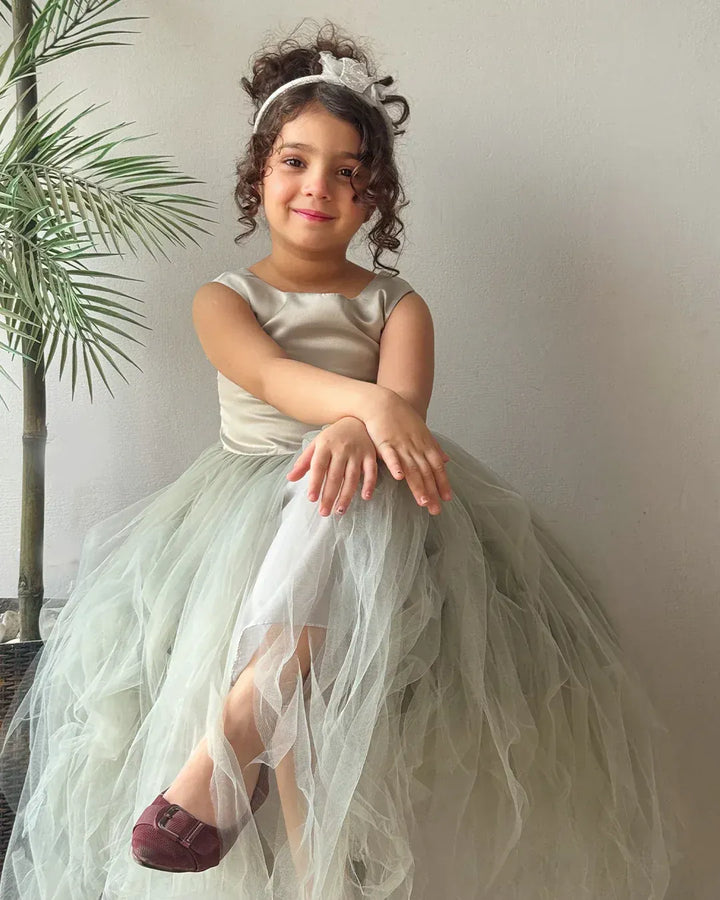 Gray Silver Tulle Vestido