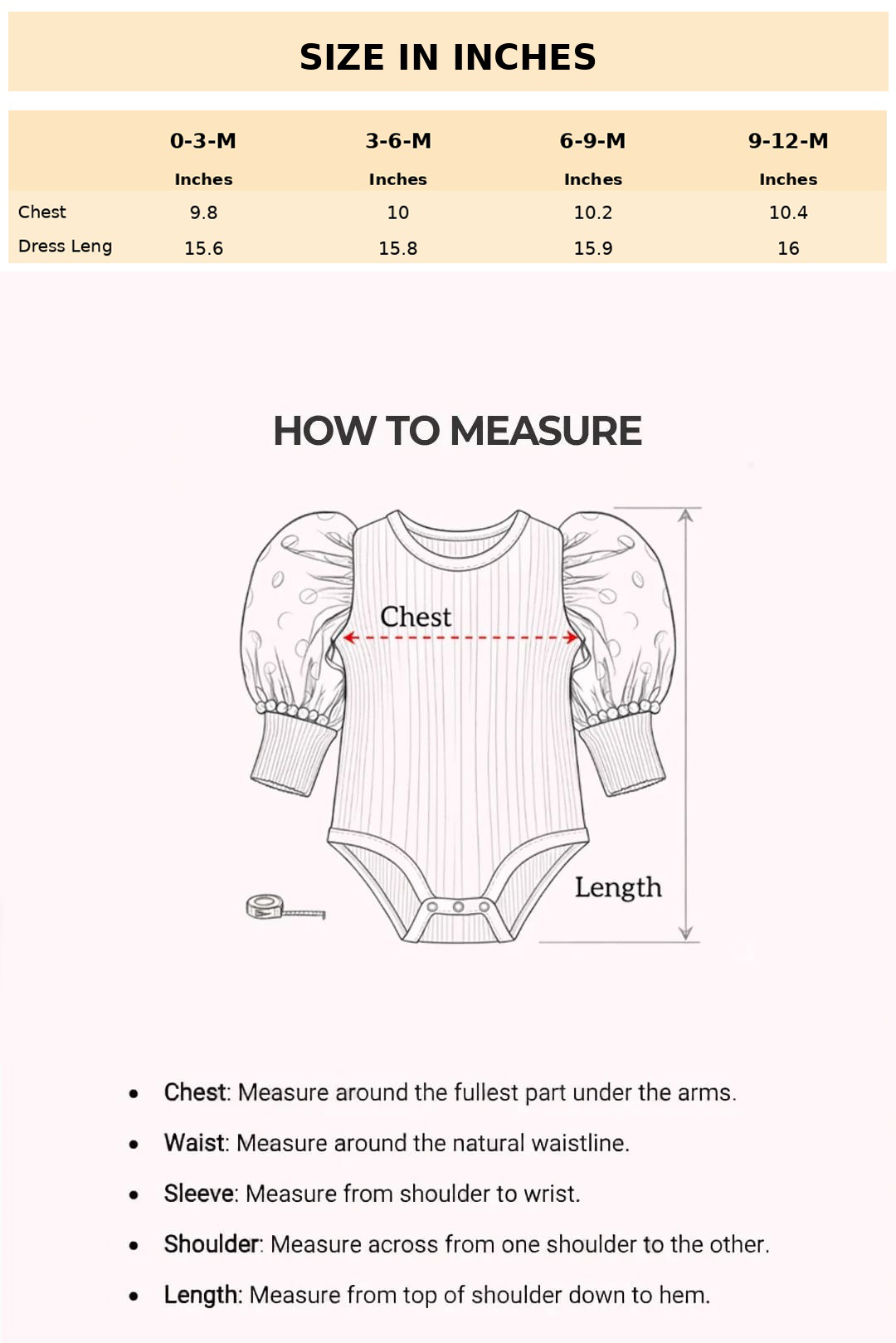 Size Chart for Isabella Princess Fairy Tale