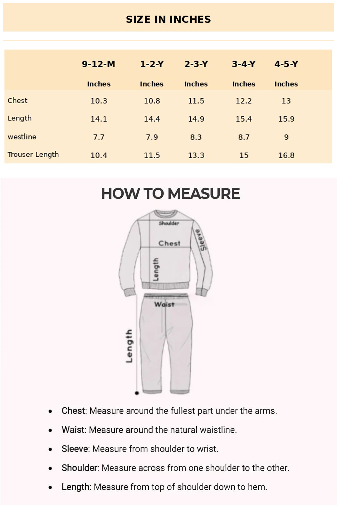 Size Chart for James Polo & Shorts Set