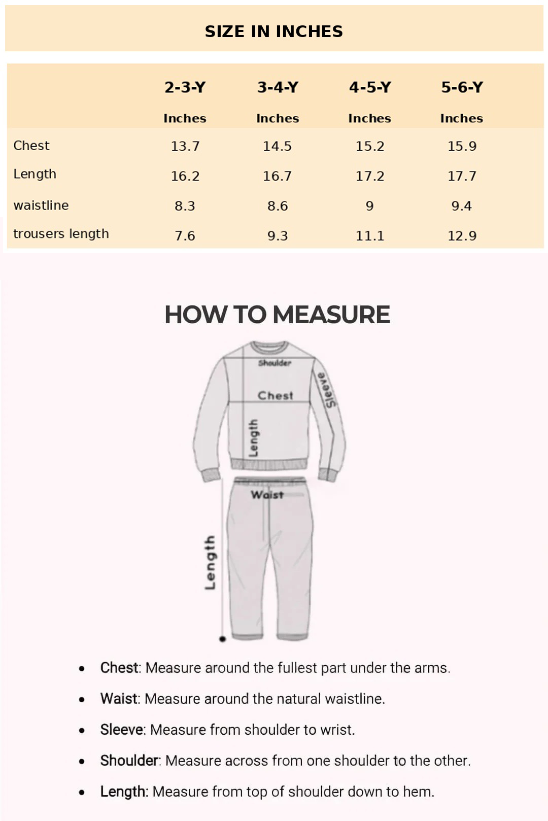 Size Chart for Jennifer Floral Party Set