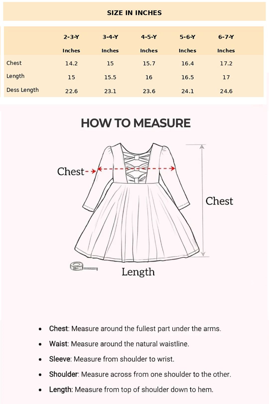 Size Chart for Josephine Sequin Beaded Set