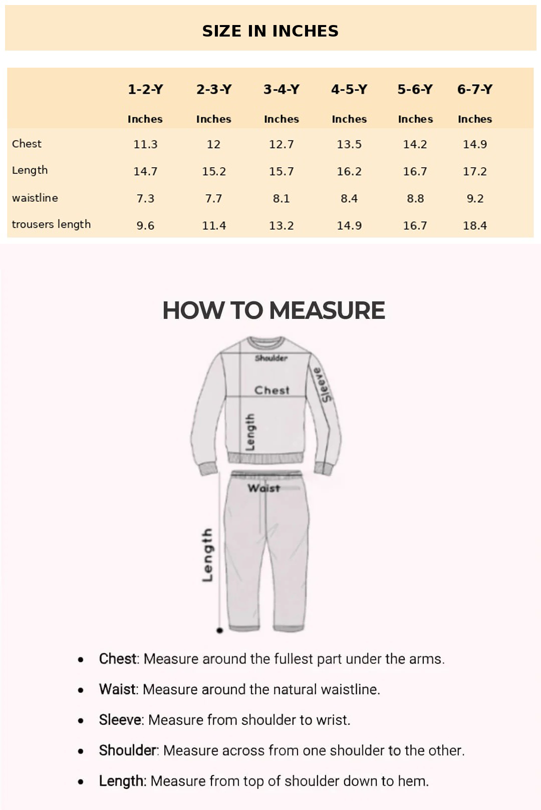 Size Chart for Juliette Casual Twin Set