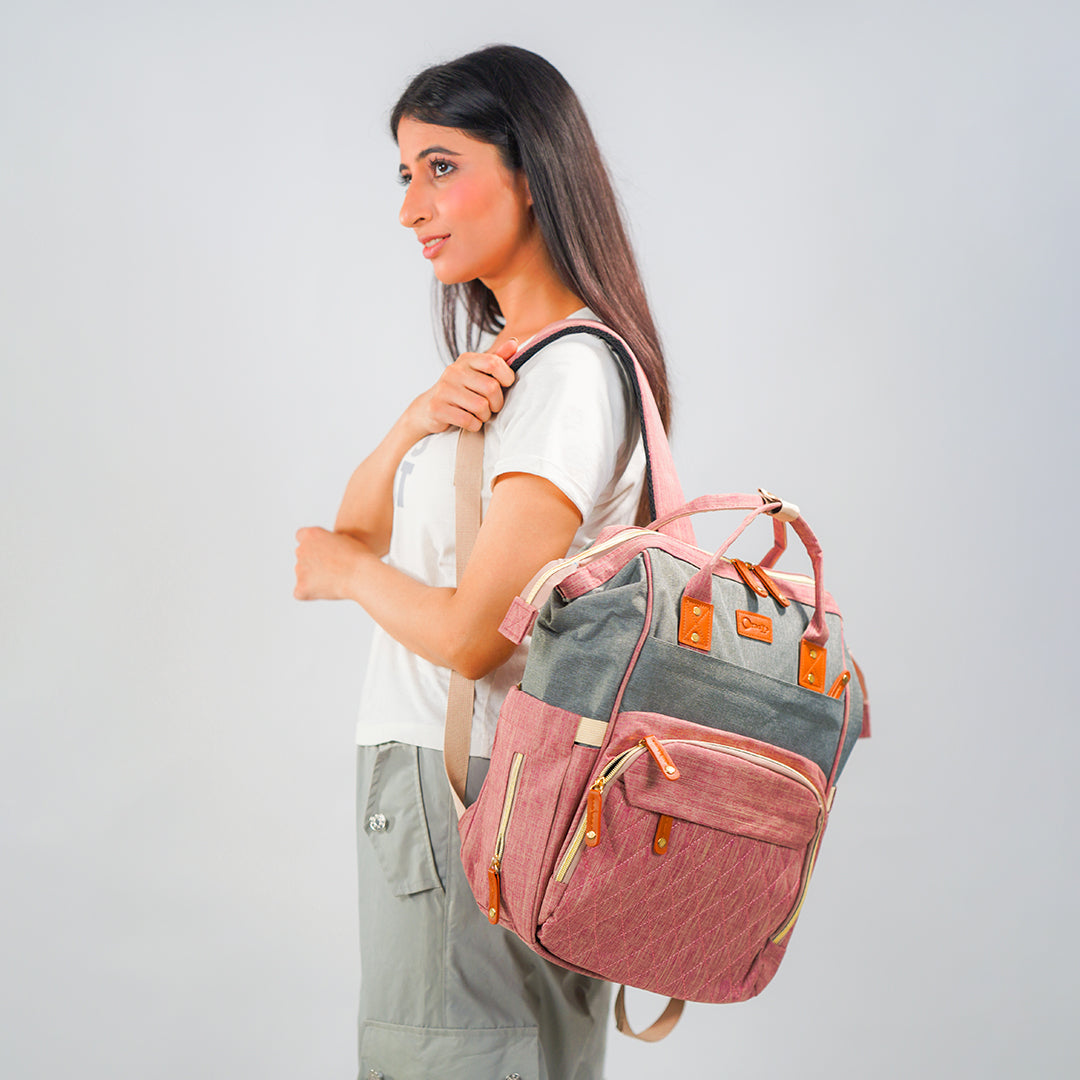 Pink and grey maternity bag