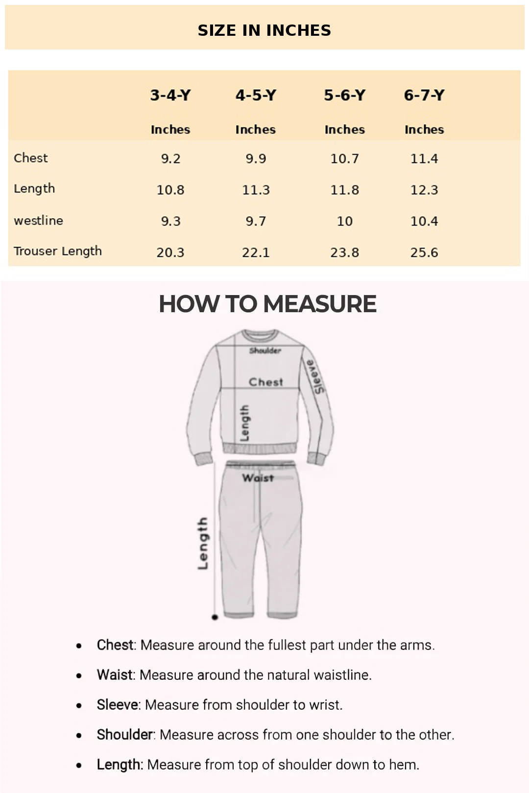 Size Chart for Lauren Muslin Co-ord Set