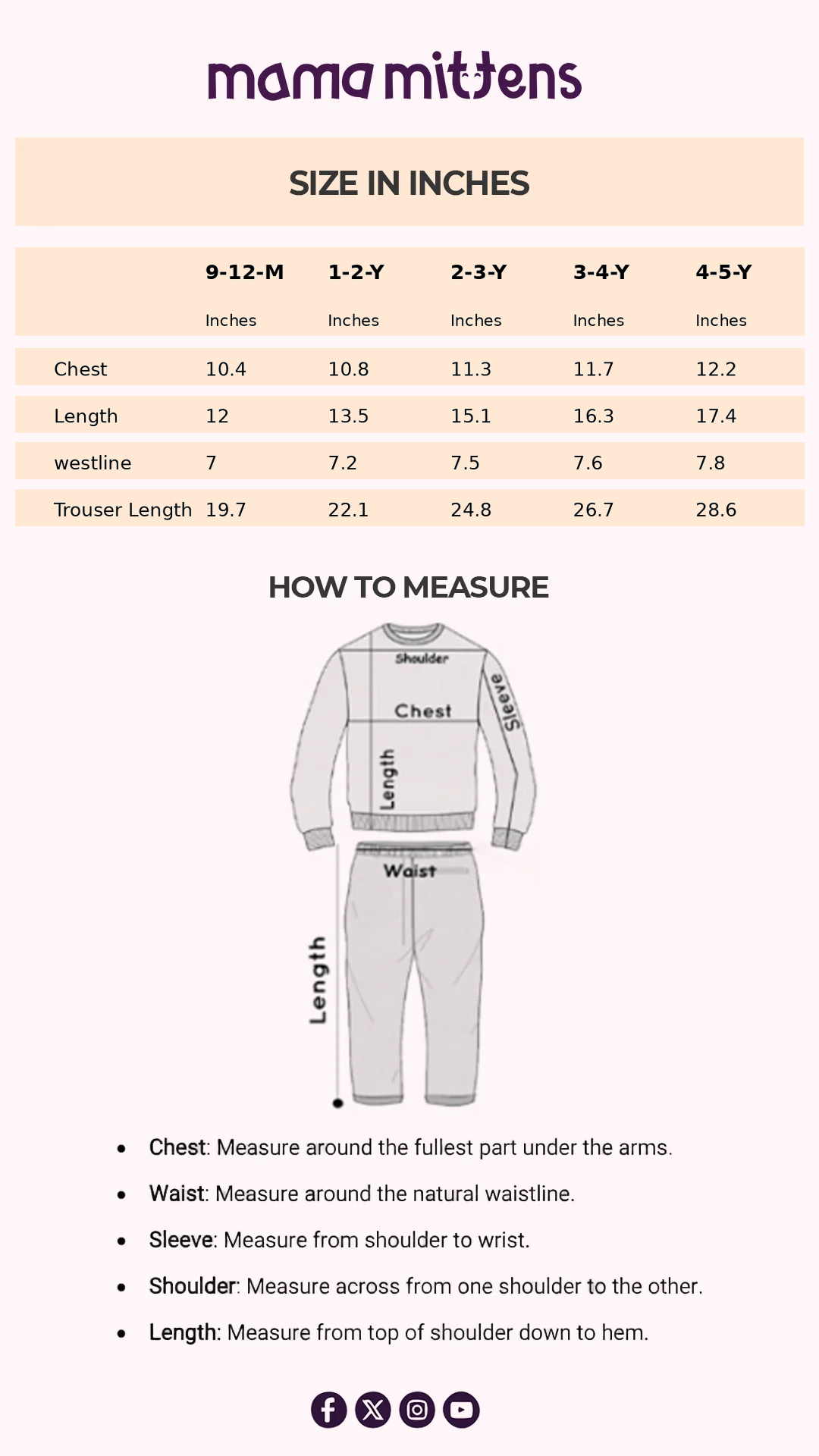 Size Chart for Little Diva Flare Set