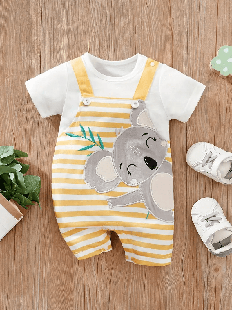 Koala Embroidered Short-sleeve Striped Romper for Boys