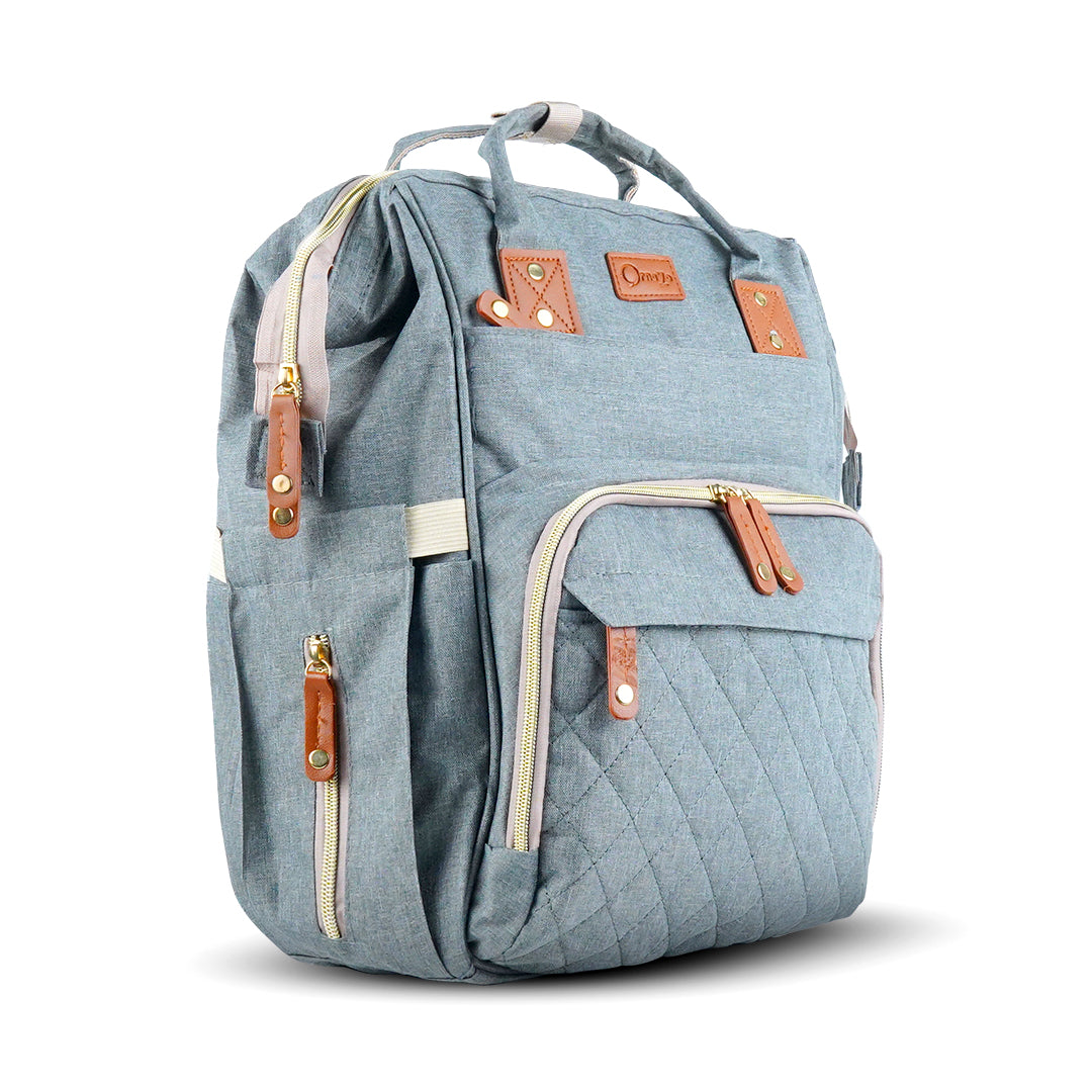 left look of grey maternity bag