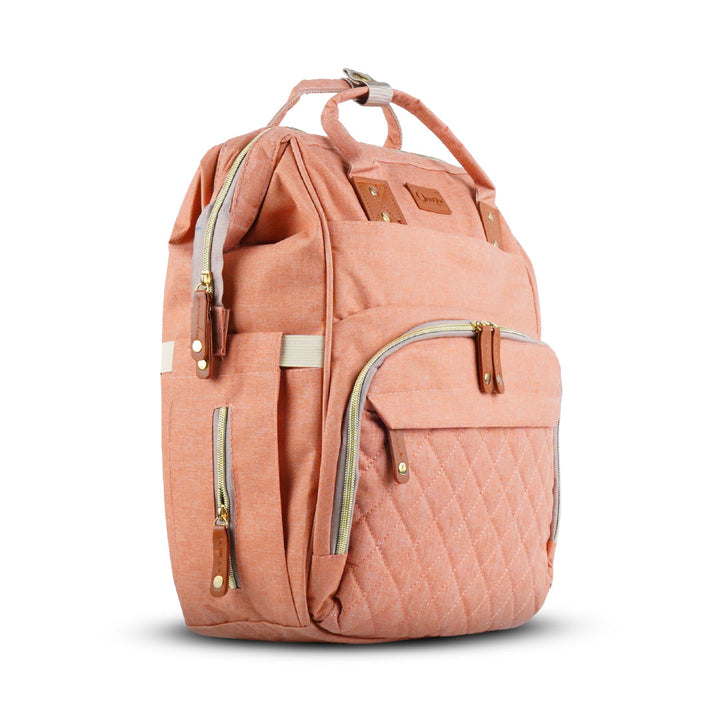 left side look of peach maternity bag