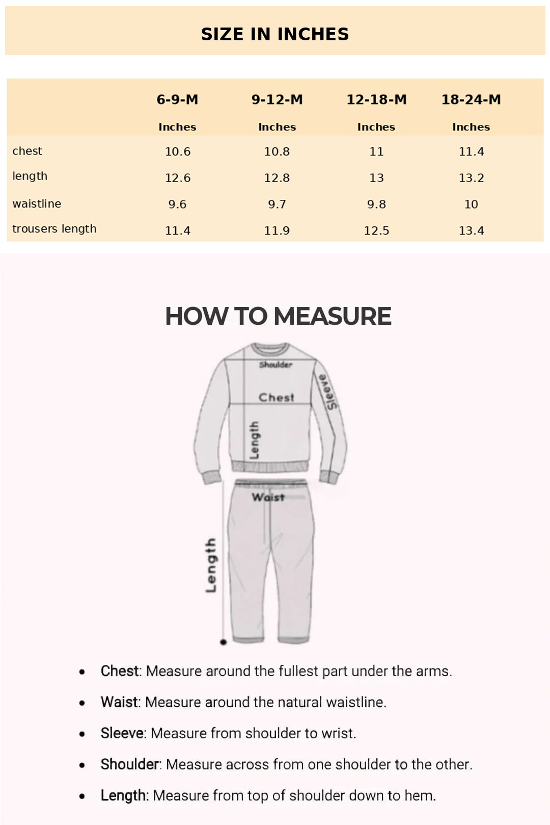 Size Chart for Milo Bear Dungaree Set