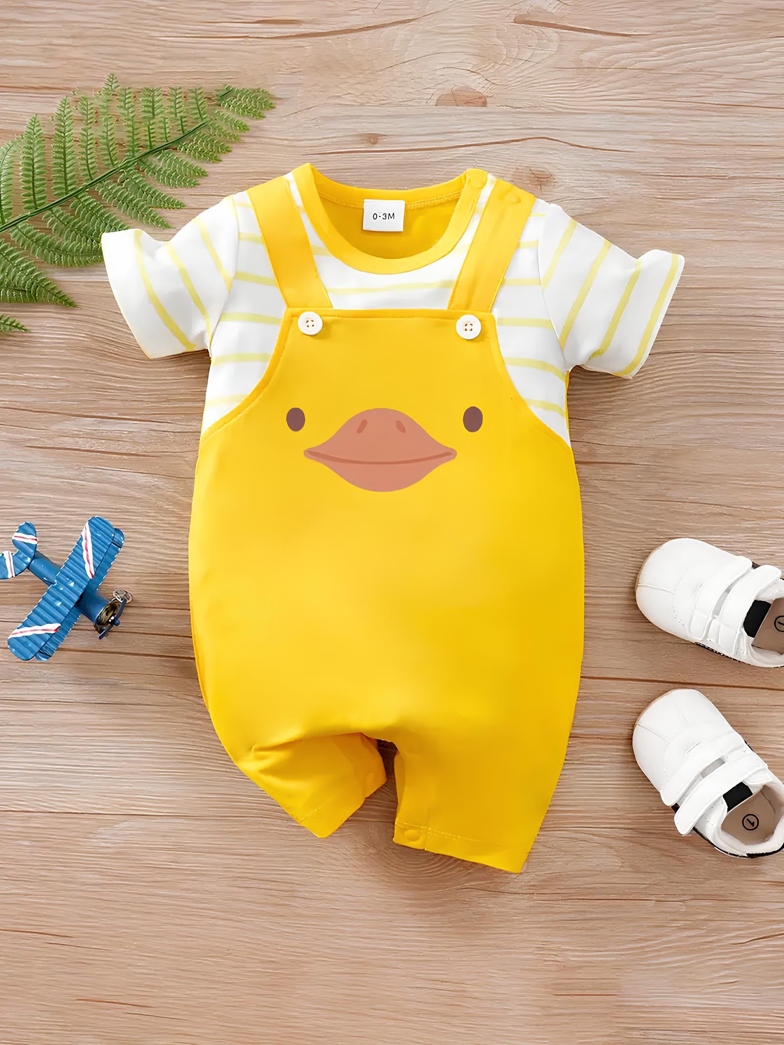 Cartoon Duck Print Faux Romper for Girls