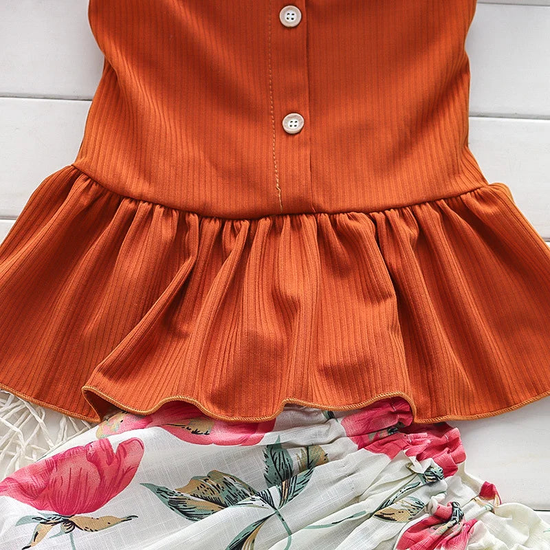 Peplum Button Top & Floral Shorts Set
