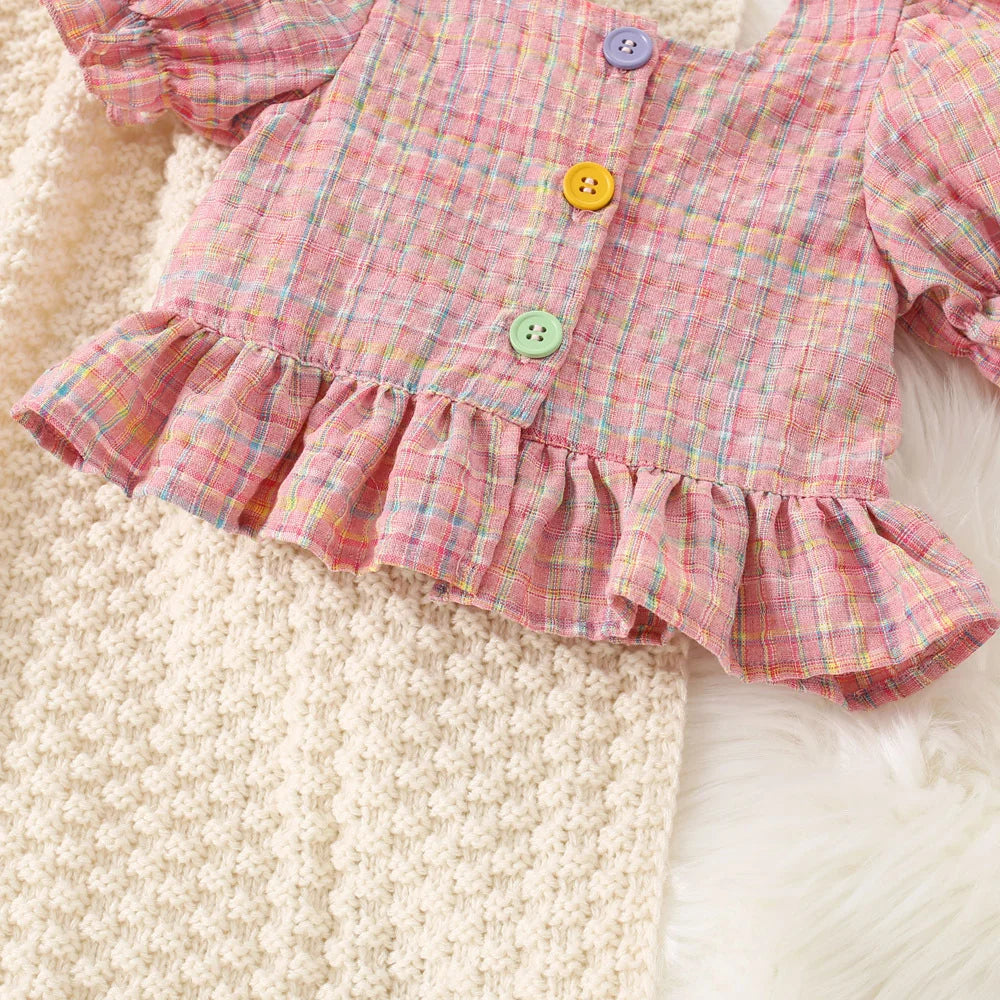 Cotton Puff Sleeve Top & Ruffle Shorts Set