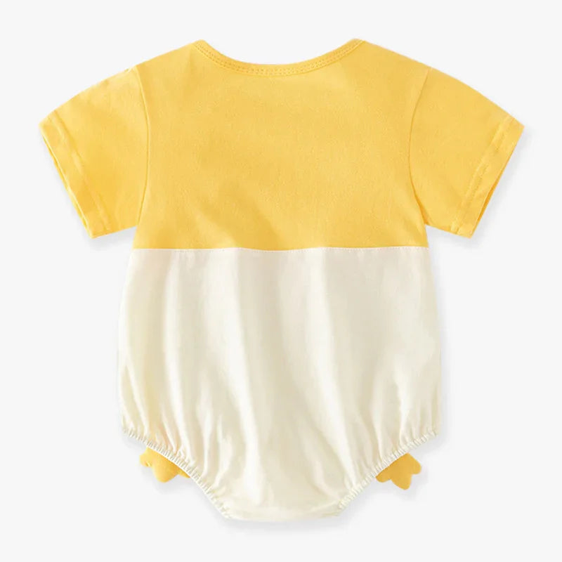 Yellow and white baby romper on a white background