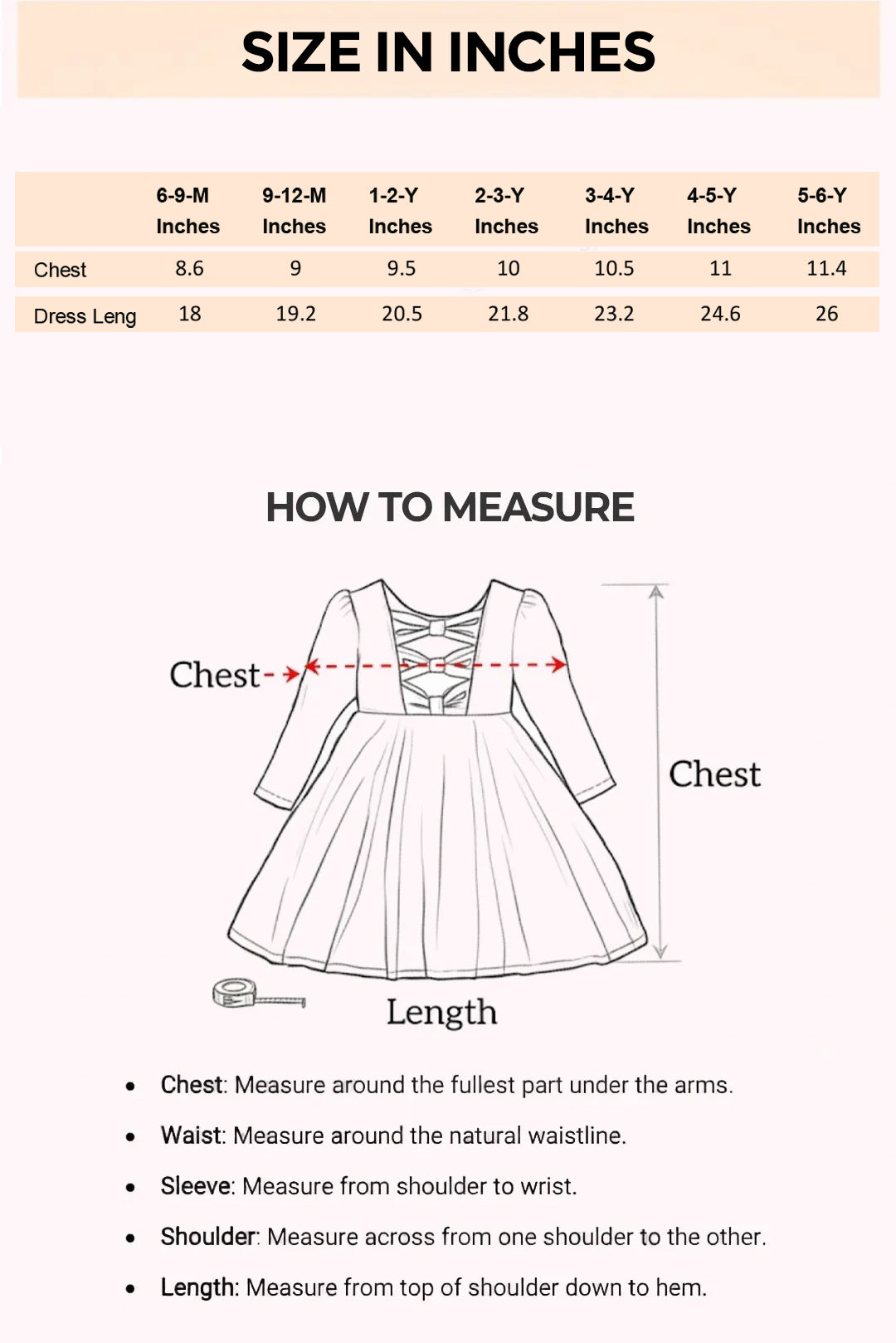 Size Chart for Olivia Mesh Dream Dress