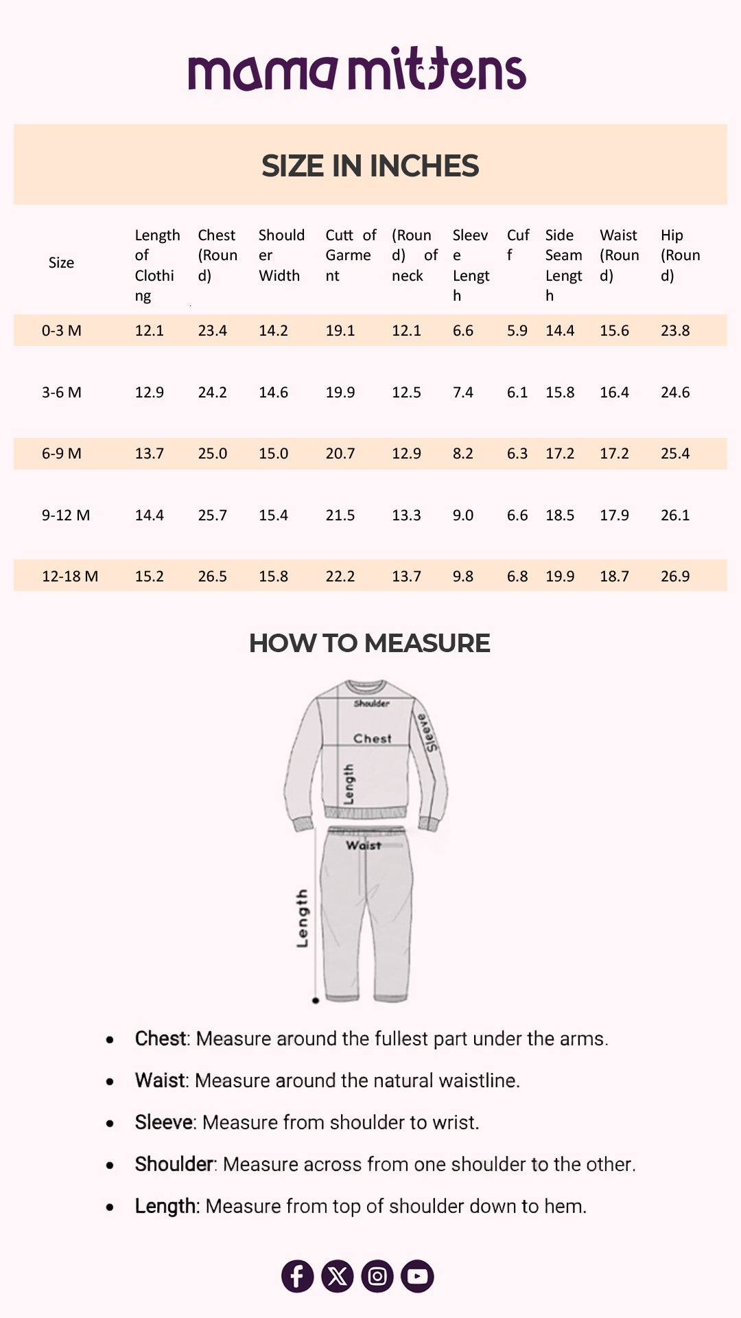 Size Chart for Cozy Honeycomb Sweater Set