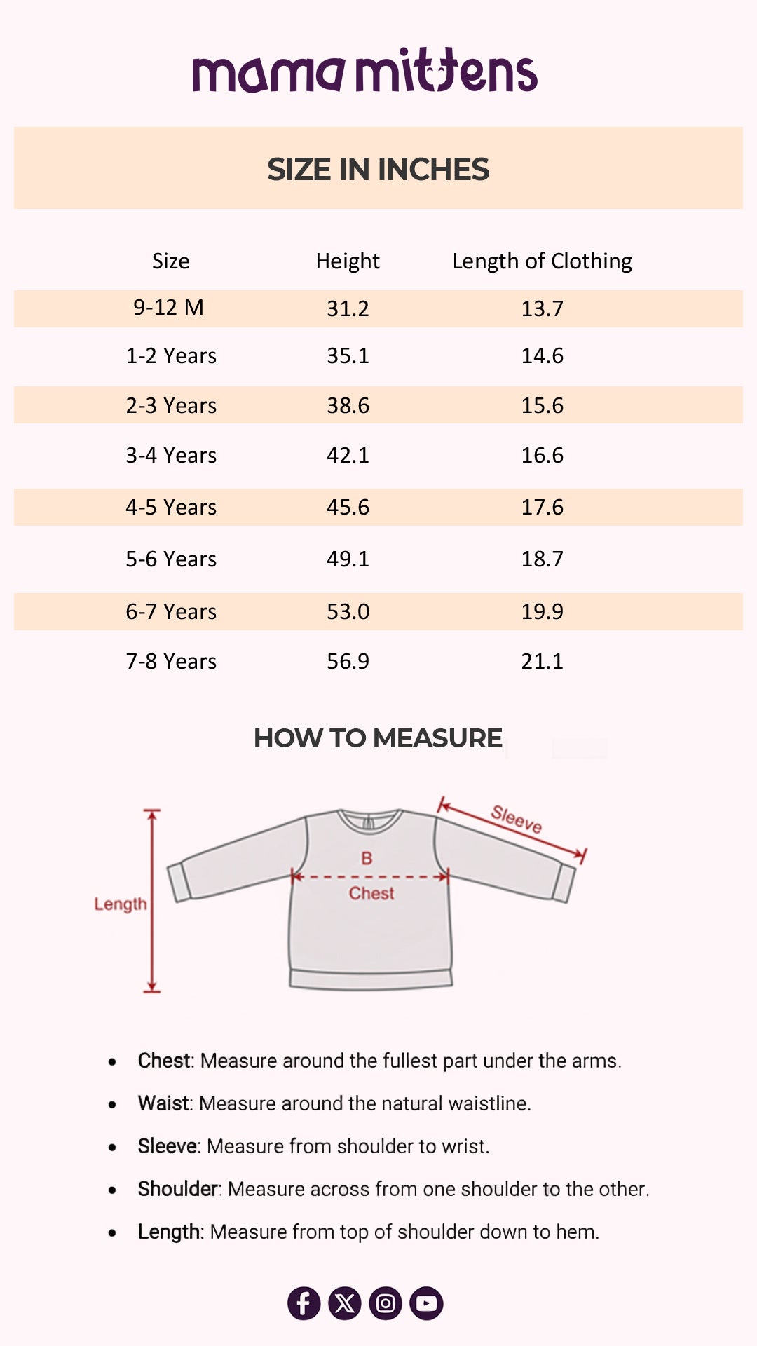Size Chart for Cotton Candy Knit Pullover