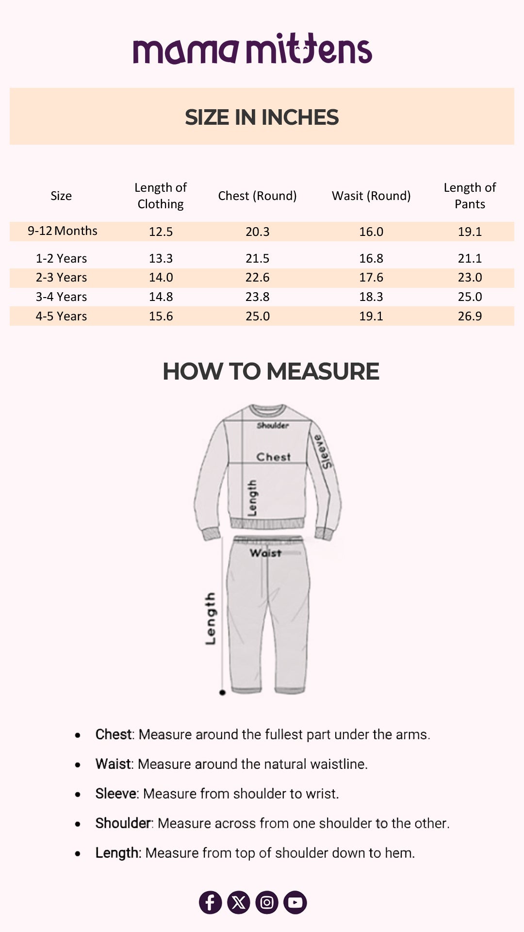 Size Chart for Little Diva Flare Set