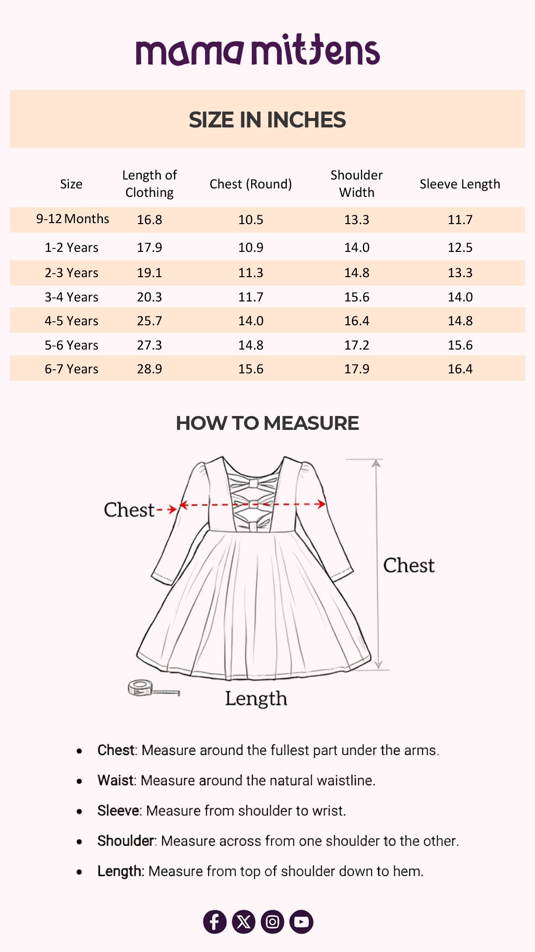 Size Chart for Polka Tulle Party Dress