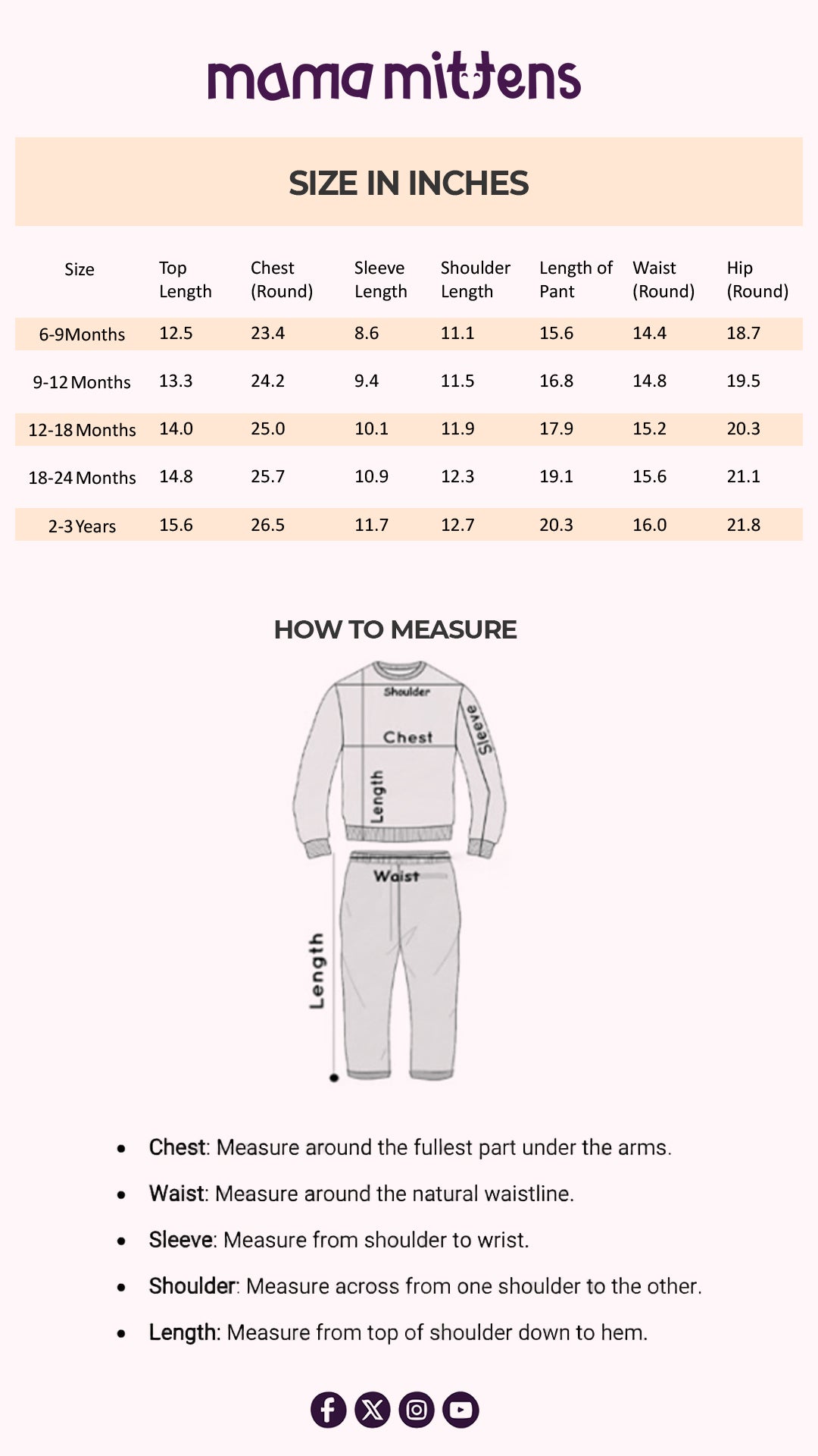 Size Chart for Baby Belle Flare Set