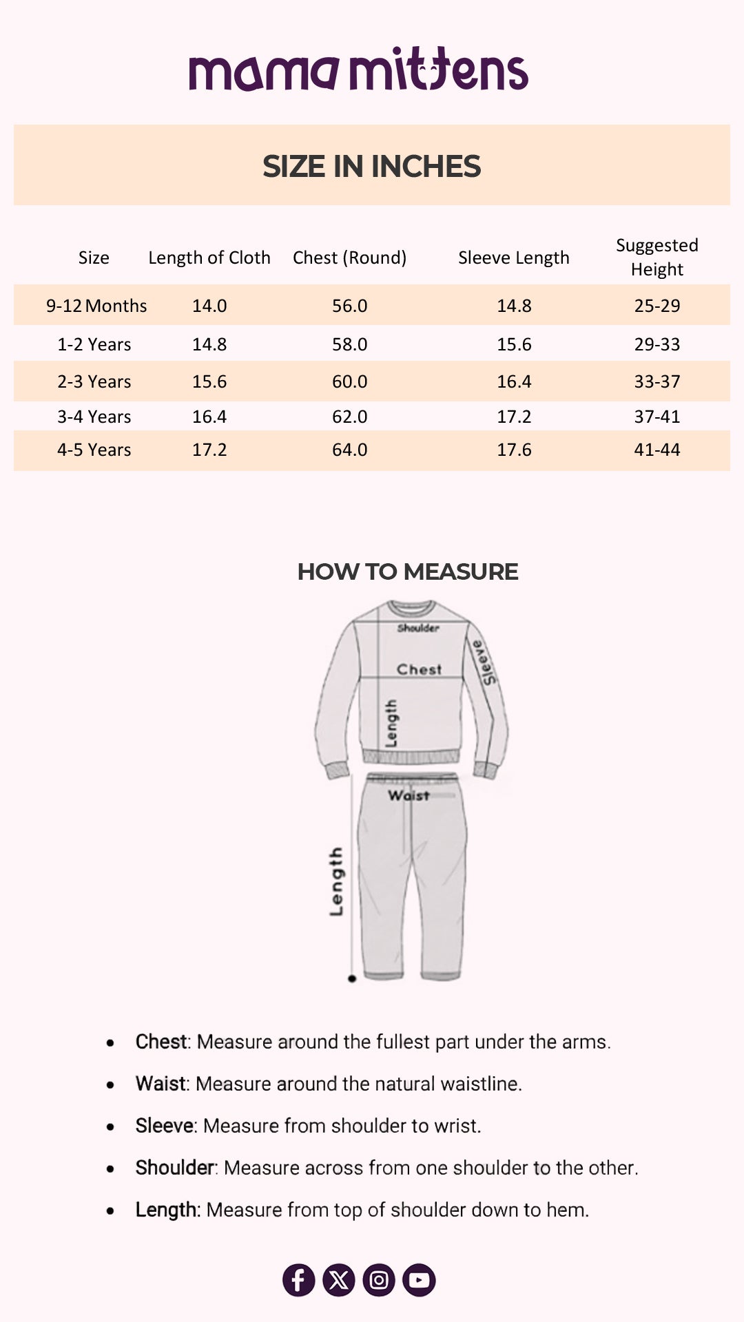 Size Chart for Little Sprout Comfy Activewear