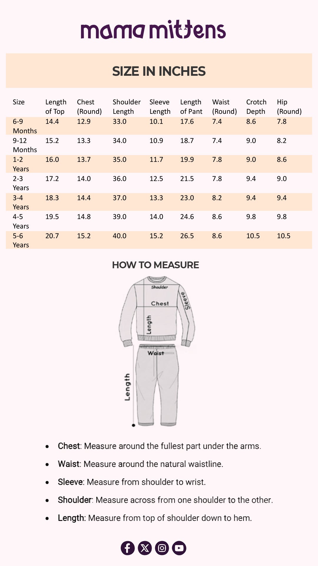 Size Chart for Cookie Monster Loungewear