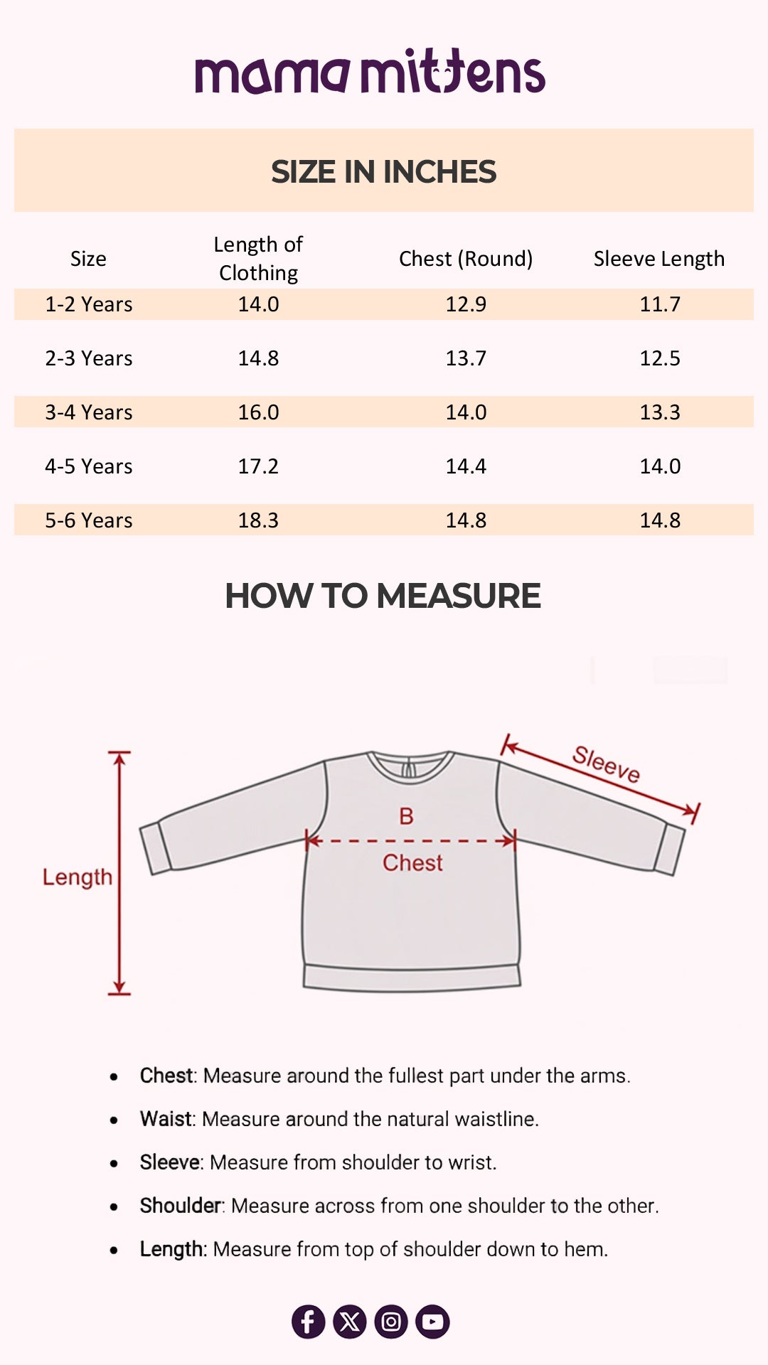 Size Chart for Little Teddy Fleece Cardigan