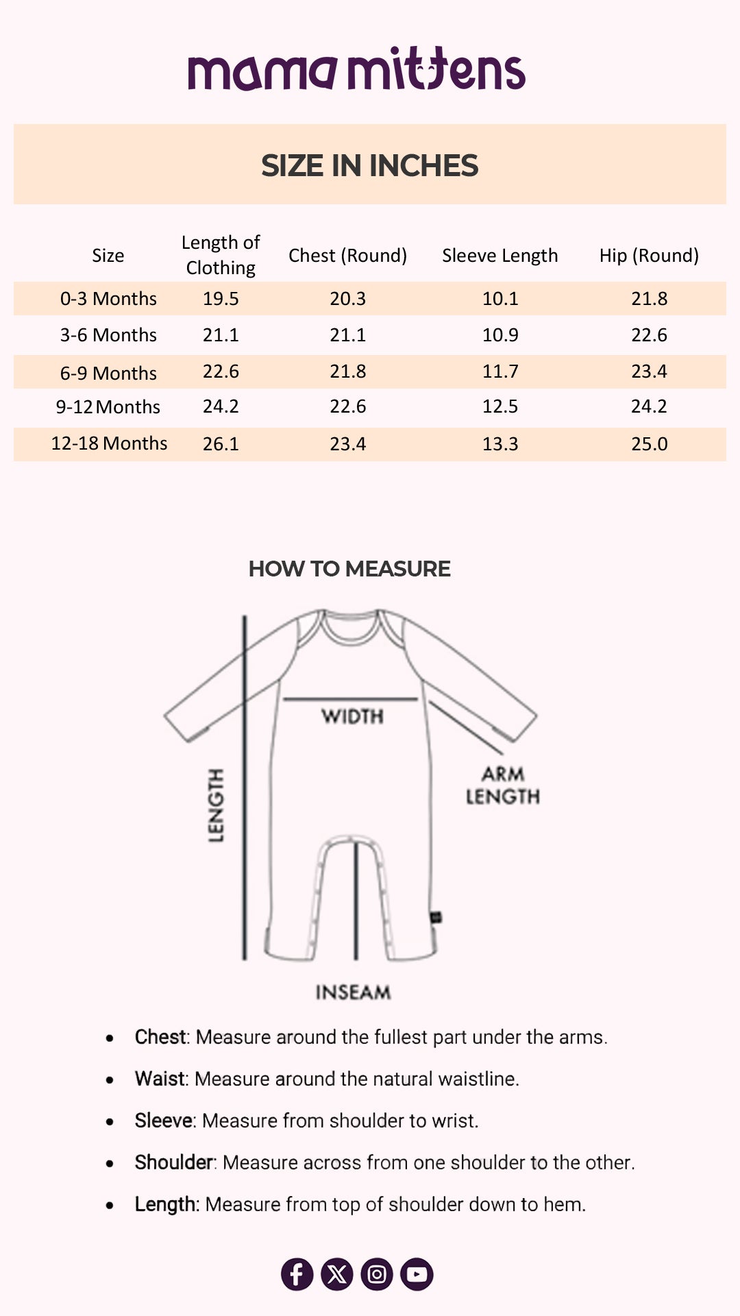 Size Chart for Timber Trail Striped Romper