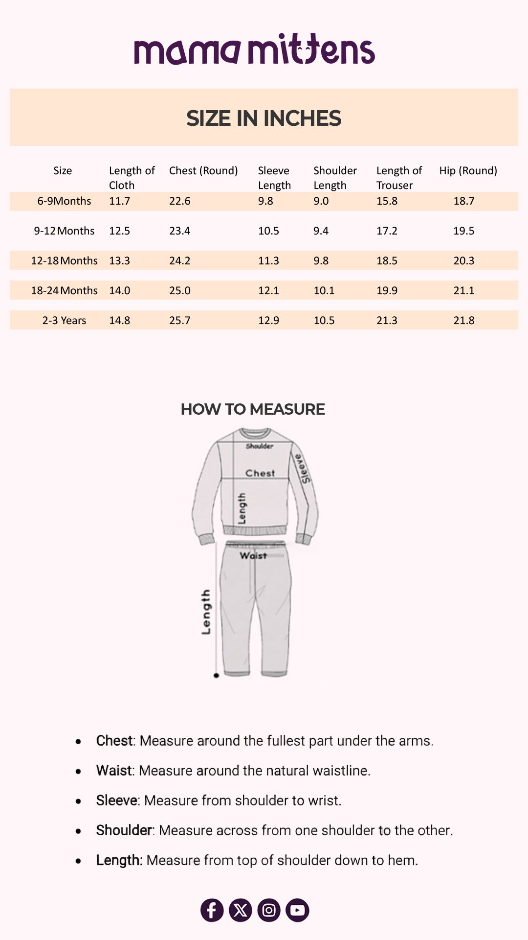 Size Chart for Chic California Kick-Flares Set