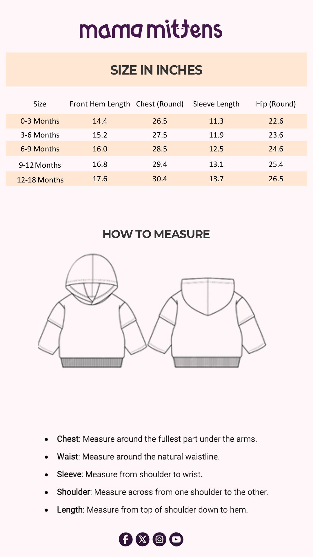 Size Chart for Fluffy Fleece Snuggle Hoodie