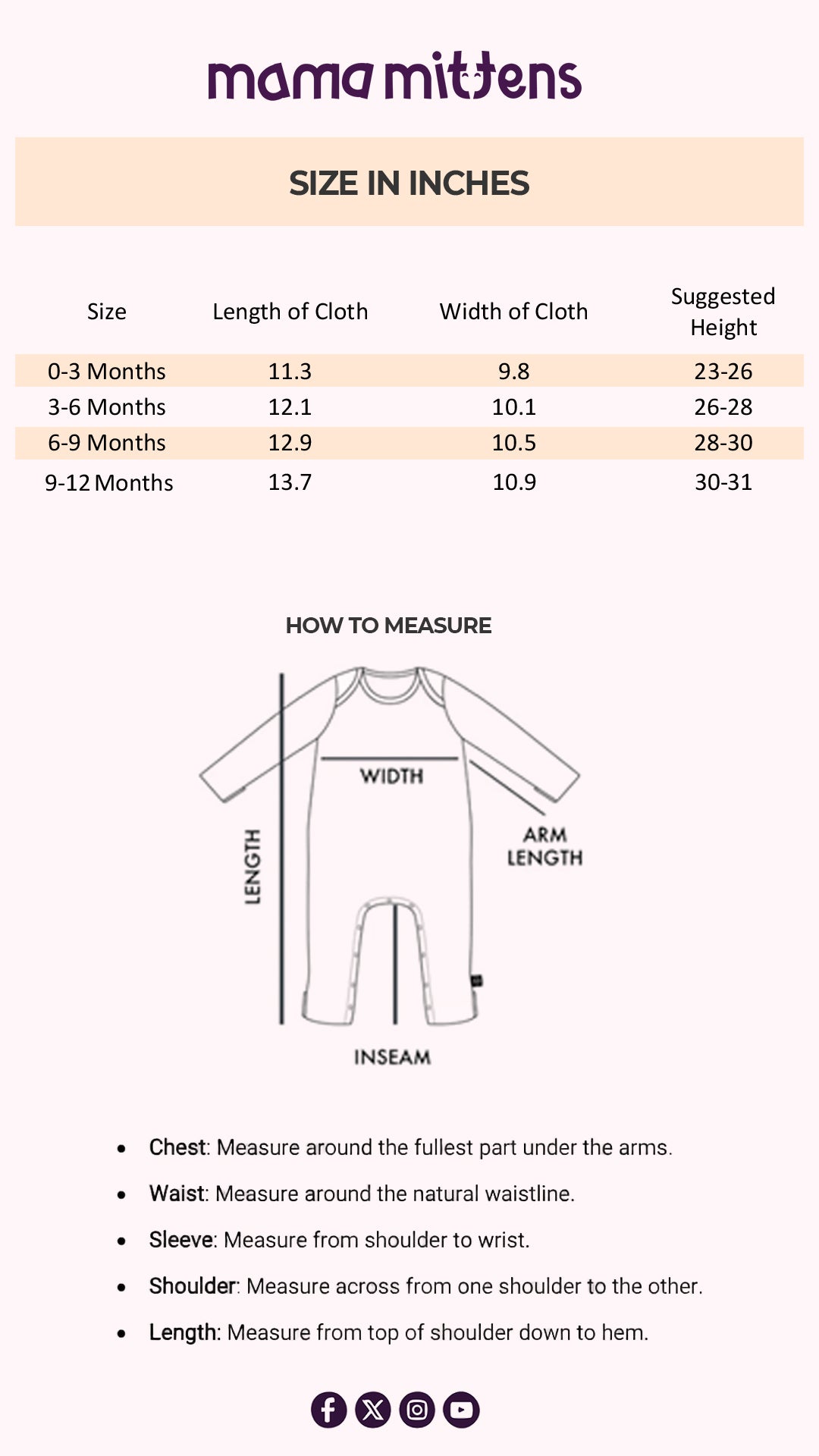 Size Chart for Tiny Bloom Romper Set