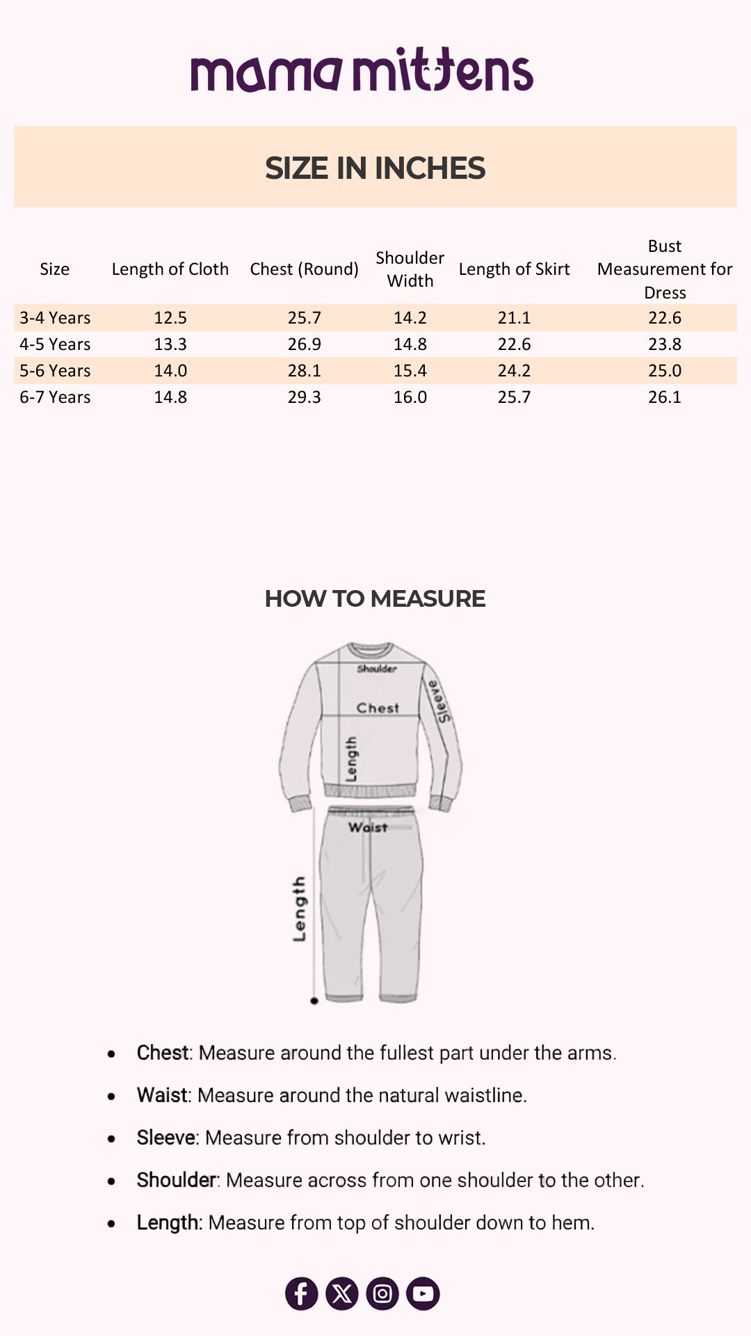 Size Chart for Cozy Bodycon Sweater Set