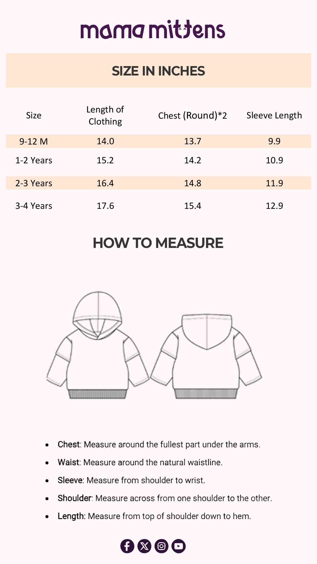 Size Chart for Warm Whiskers Plush Jacket