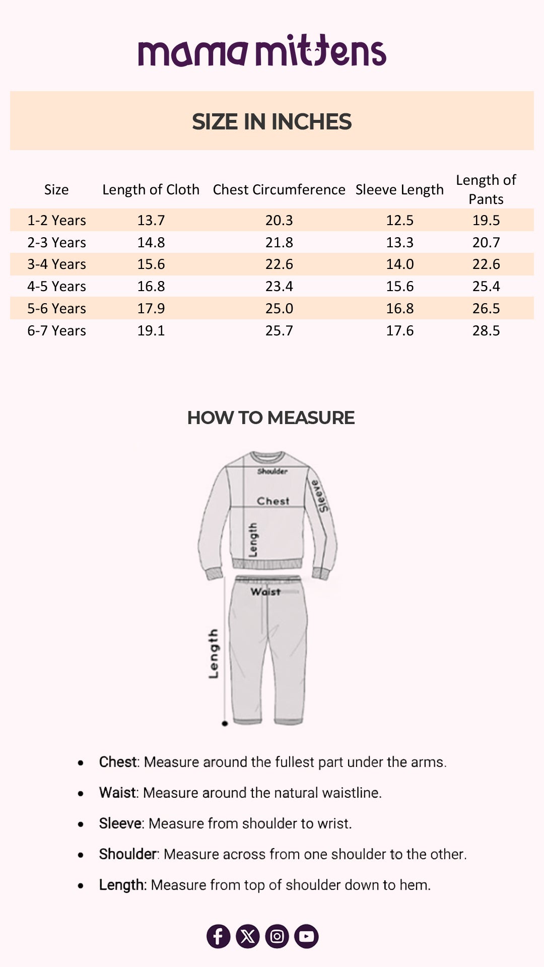 Size Chart for Tiny T-Rex Loungewear