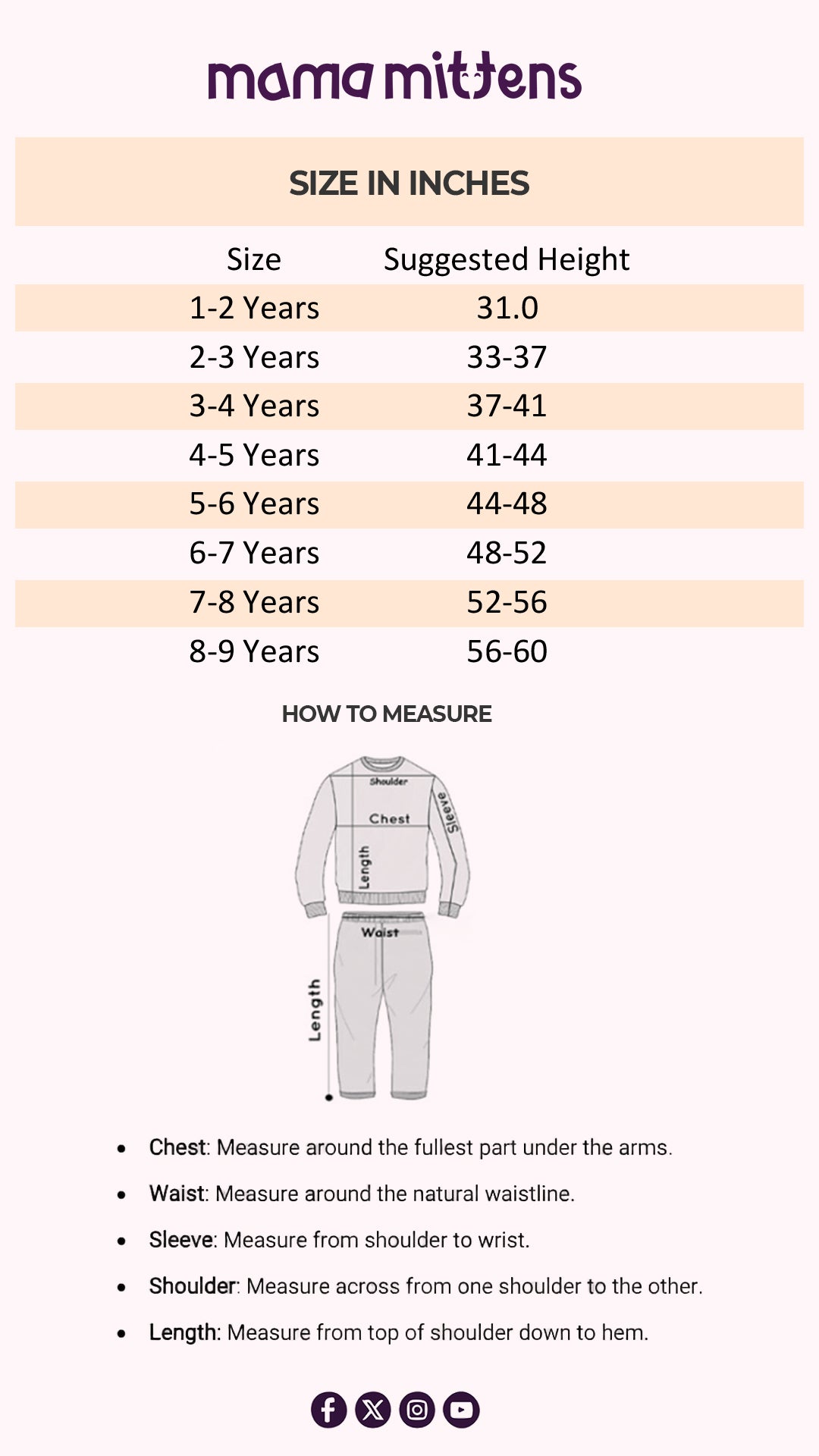 Size Chart for Blueberry Fleece Loungewear