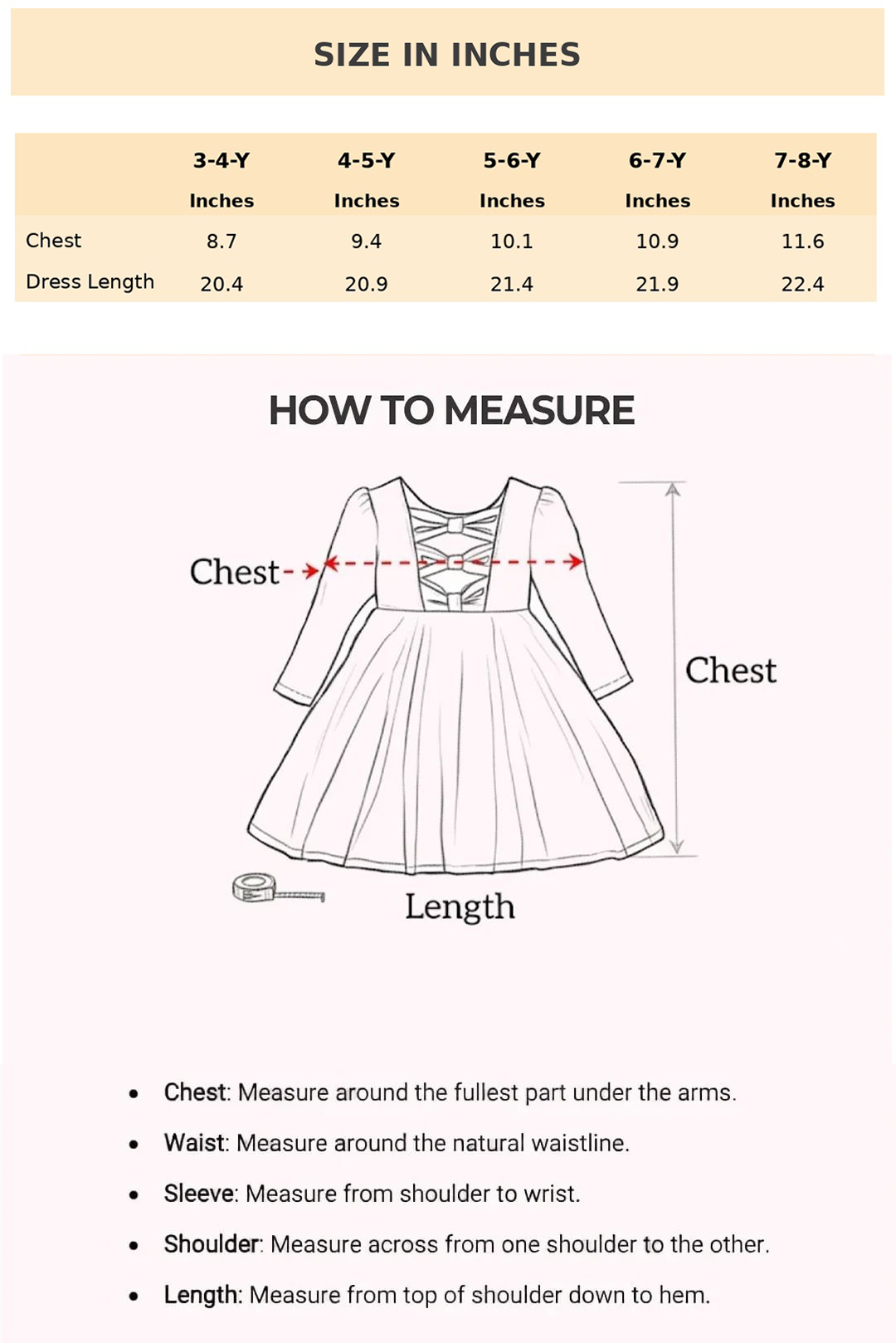 Size Chart for Sabrina Strappy Tulle Dress