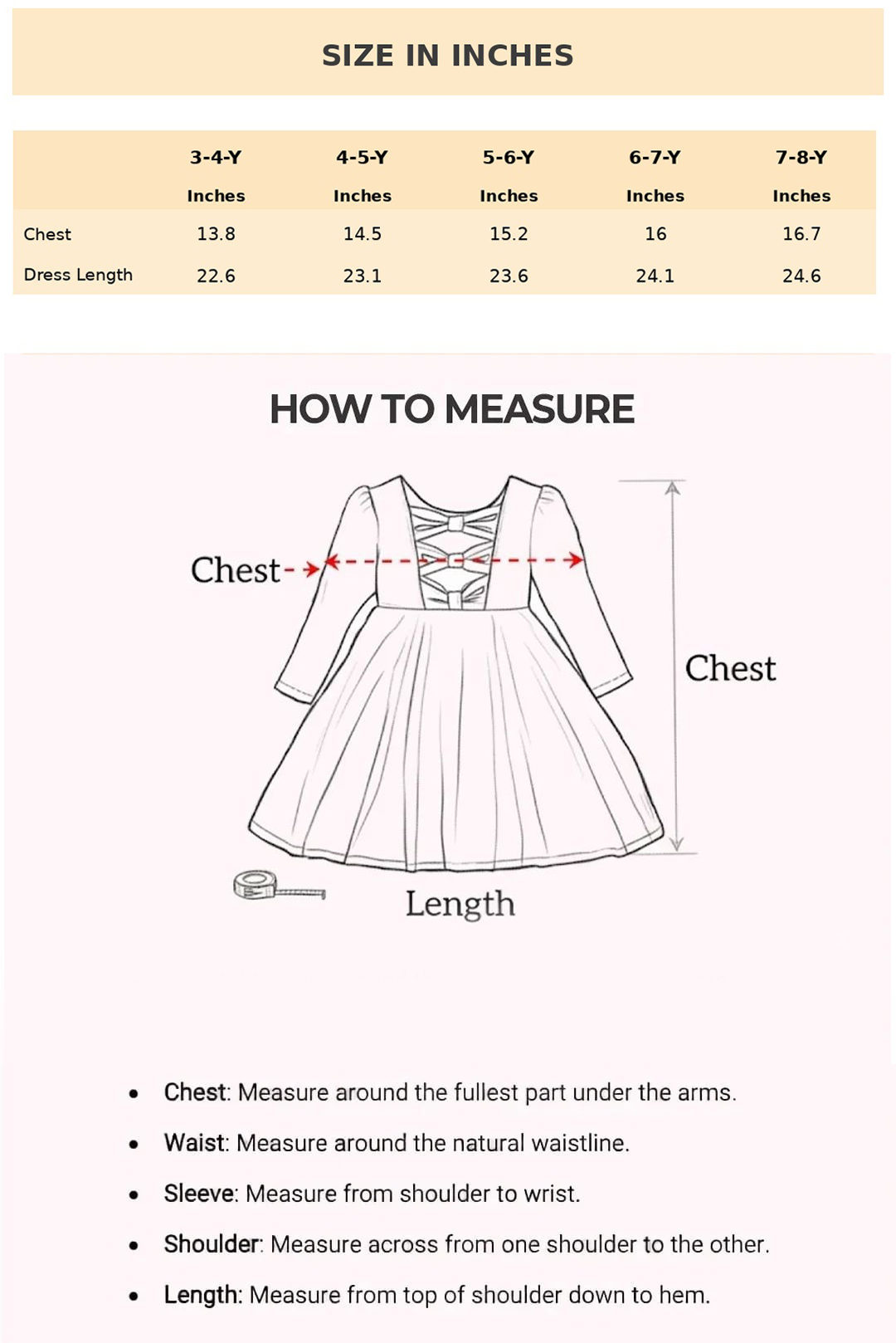Size Chart for Saphira 3D Butterfly Dress