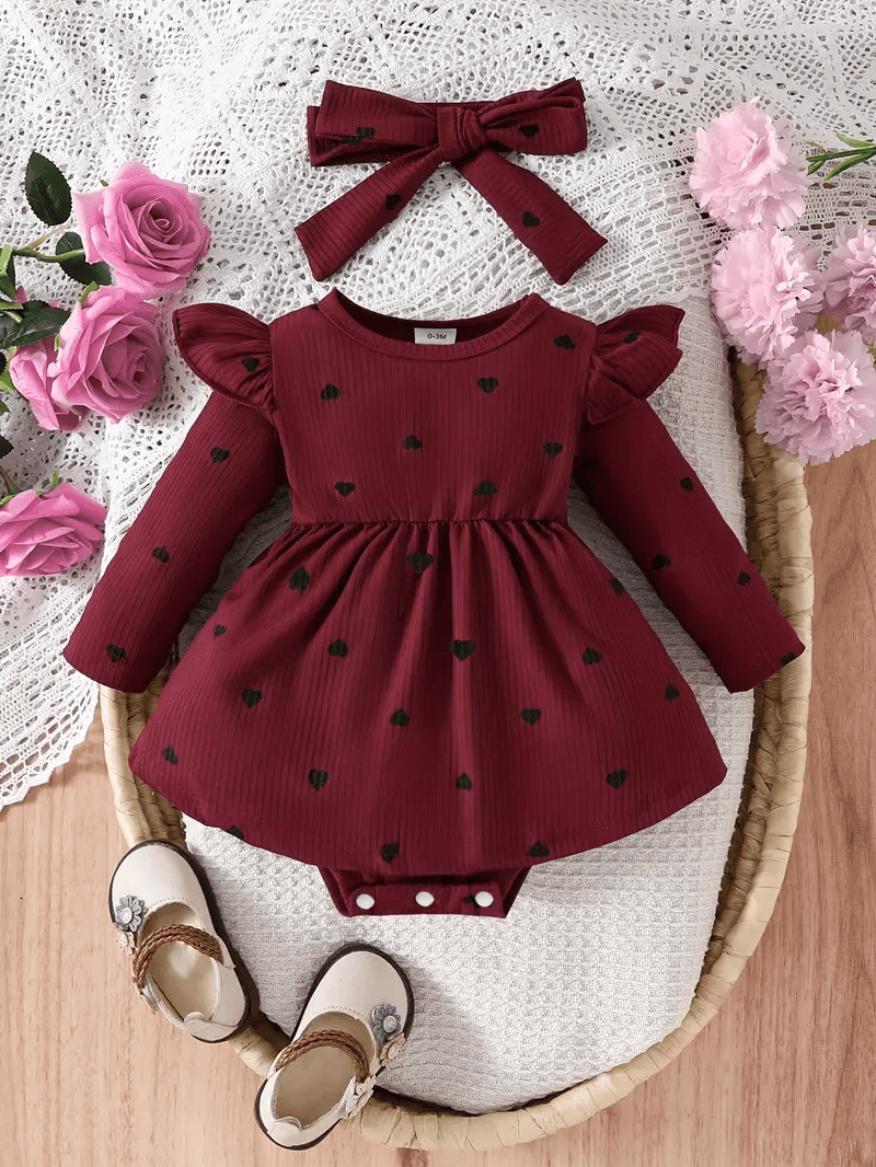 Heart Print Romper Dress for Girls