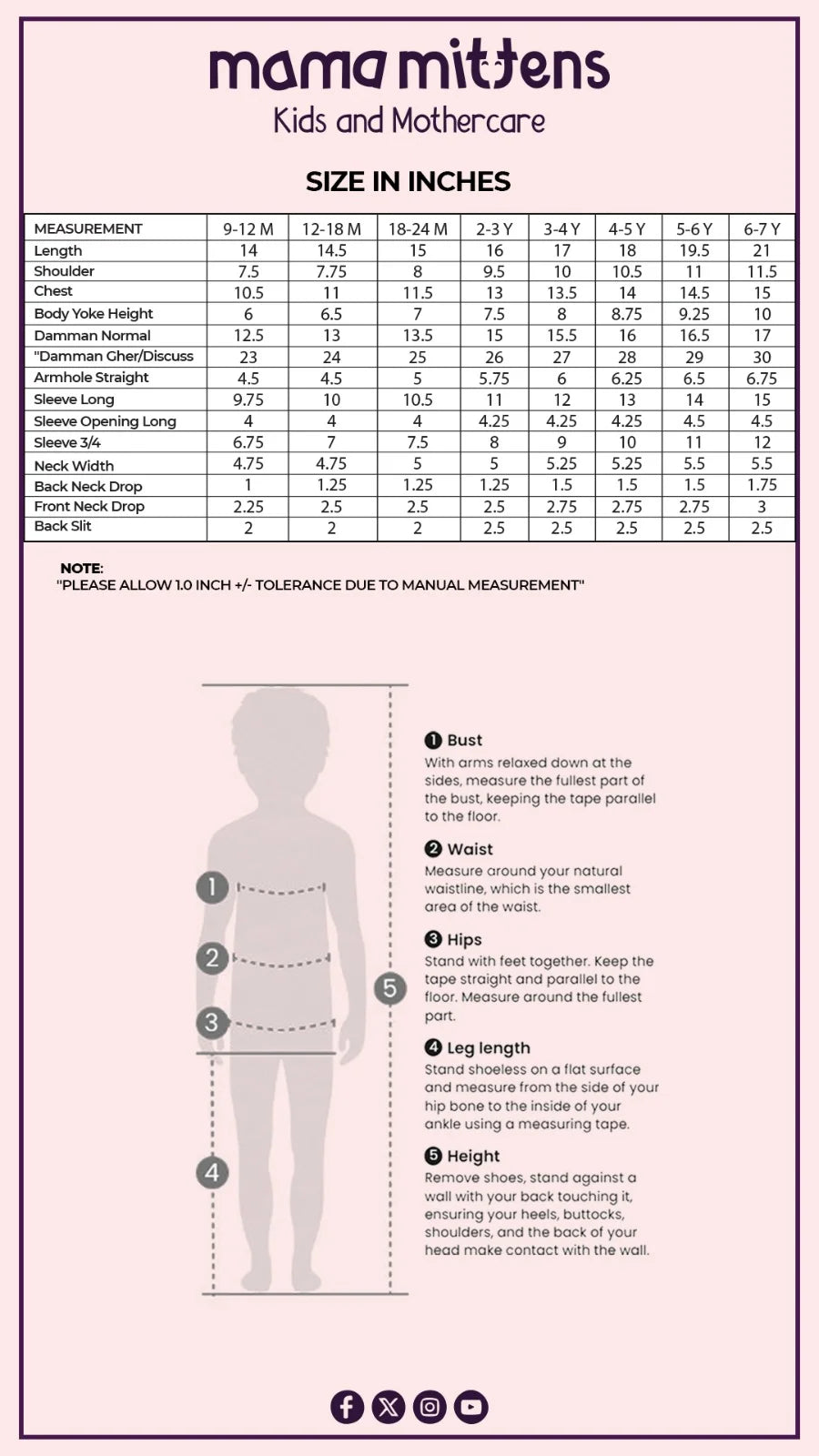 Size Chart for Self-Patterned Dotted Pret