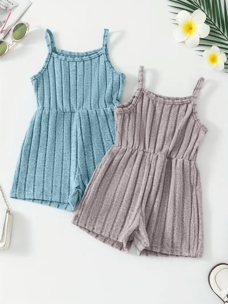 2 Pcs Striped Knit Jumpsuits for Girls