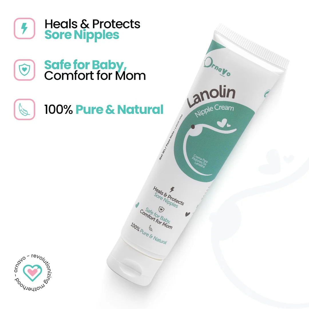 Lanolin nipple cream tube with benefits listed on a white background