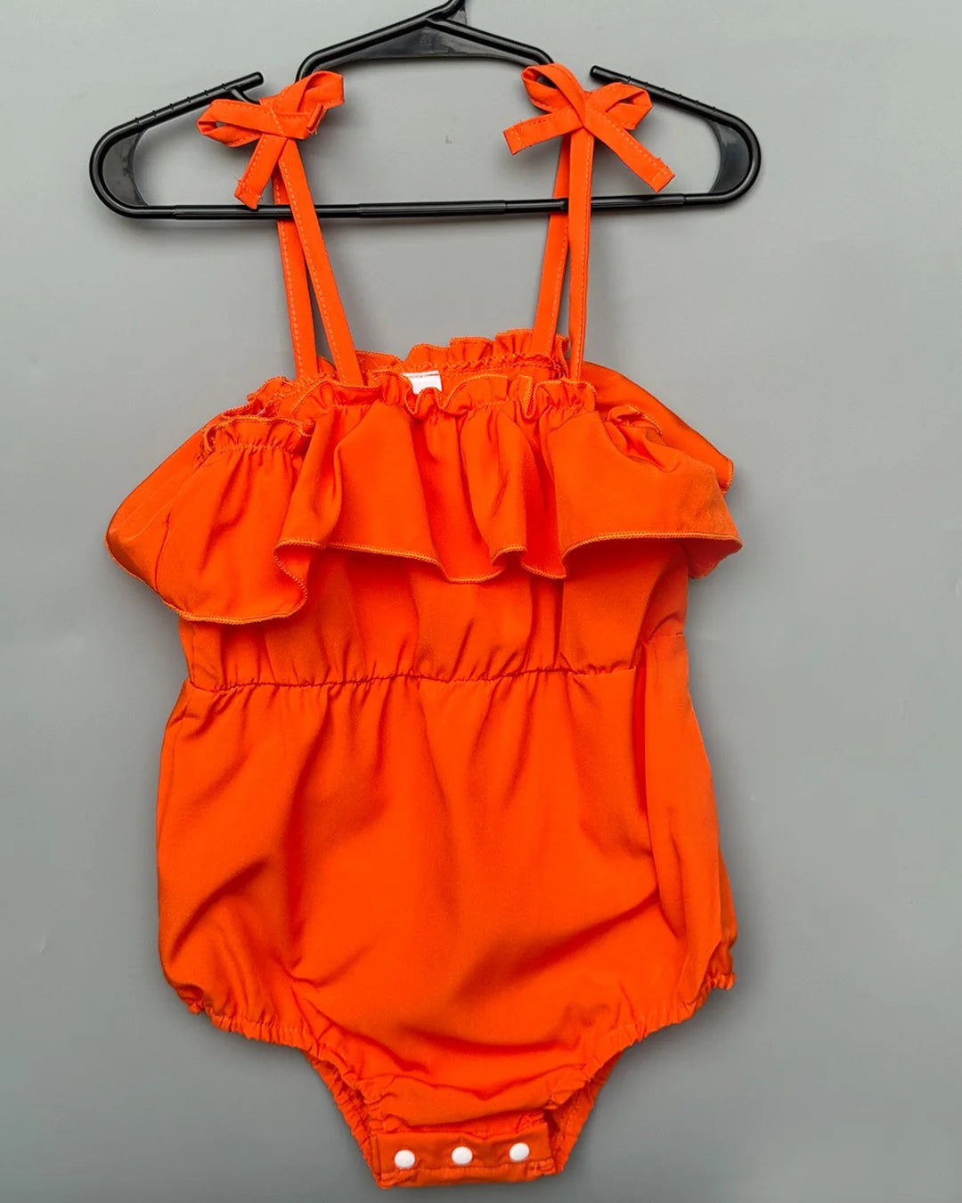 Frill Strap Solid Orange Baby Romper
